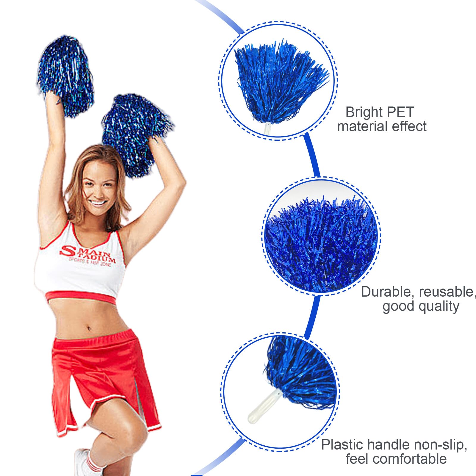 12 Stück Cheerleading Pom Poms In Blau – Glitzernde Pompons Für Sportevents, Partys & Auftritte