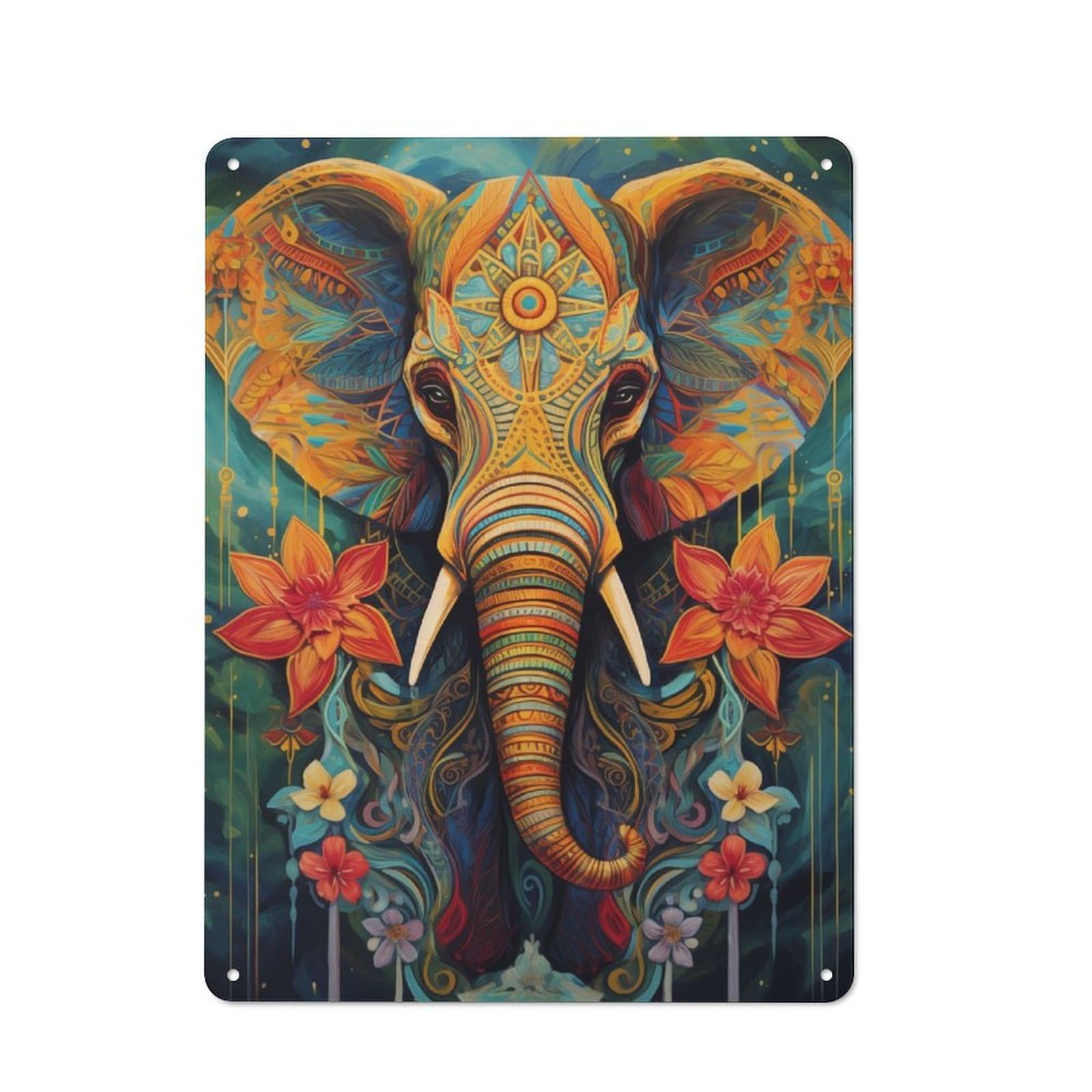 Junmoney Painted Elephant Animal Shed Style Metal Wall Decor 40X30cm, Tin Sign For Conservatory, Home Bar Or Utility Room