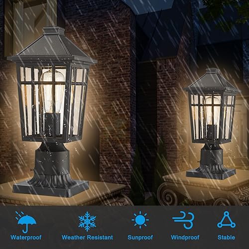 Miniatura 4 de Darkaway Soporte de base de poste para exteriores, adaptador de luz de poste de 3 pulgadas, base de montaje en muelle con acabado negro mate para