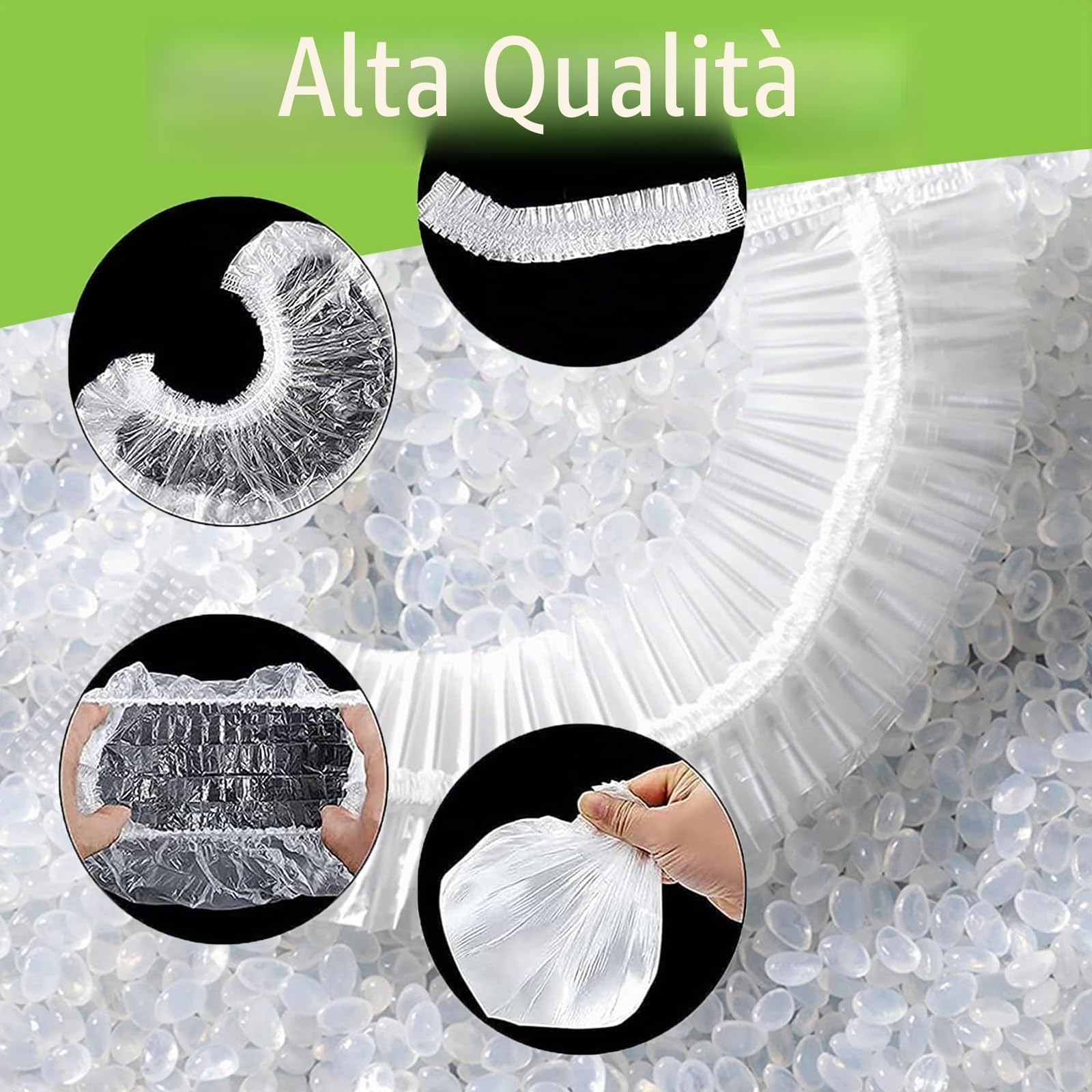 500 Pezzi Sacchetti di Conservazione Freschi, Sacchetti per Alimenti con Elastico, Sacchetti per Alimenti Trasparenti Copri Recipienti, Sacchetti Copri Alimenti per Mantenere Freschi I Cibi (Bianco)