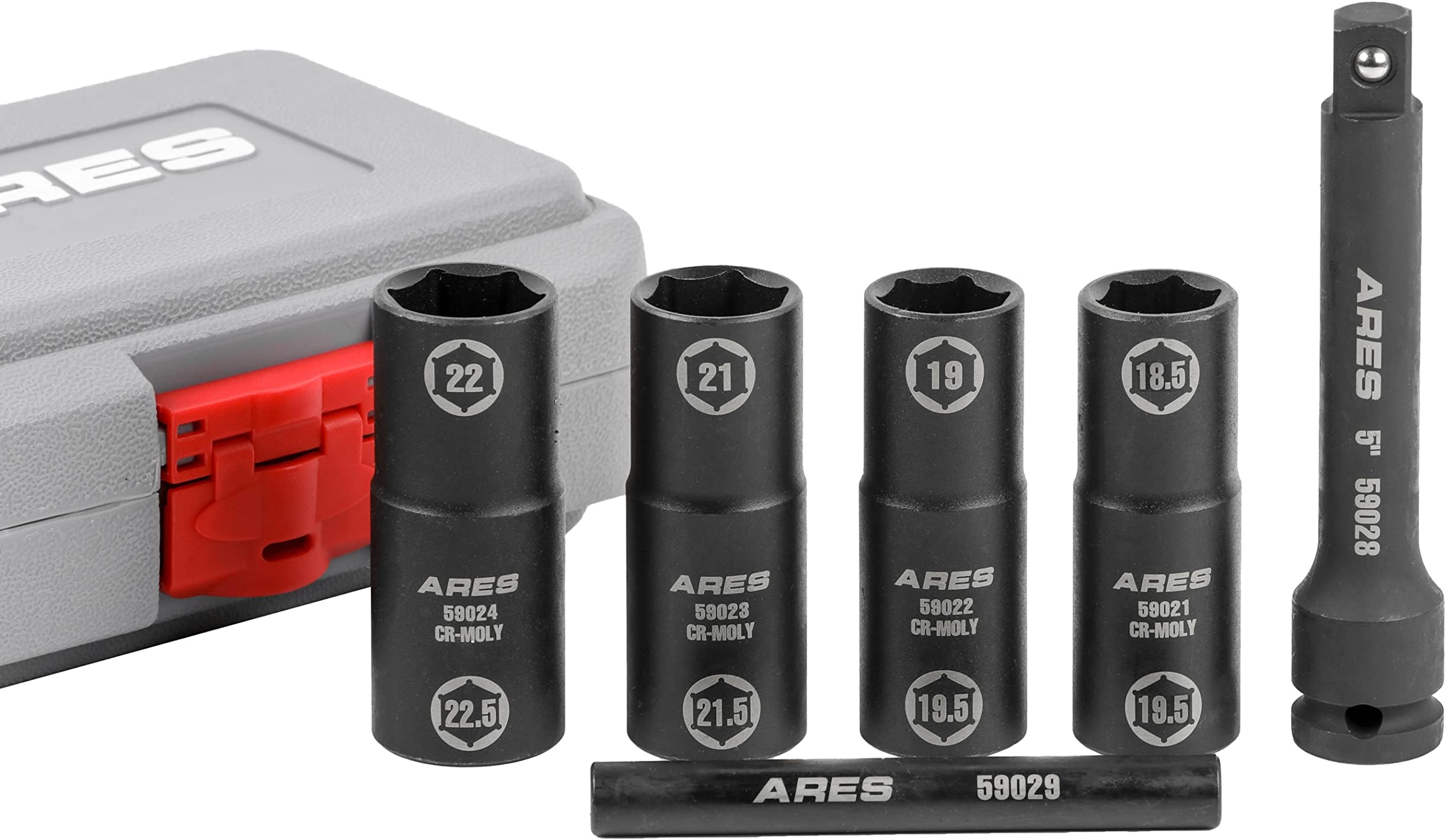 ARES 59065-6pc Half Size Lug Nut Flip Impact Socket Set - 1/2-Inch Drive โ Removes Bloated/Damaged Chrome Capped Lug Nuts โ Flip Sockets - Includes 5-Inch Extension and Knockout Bar