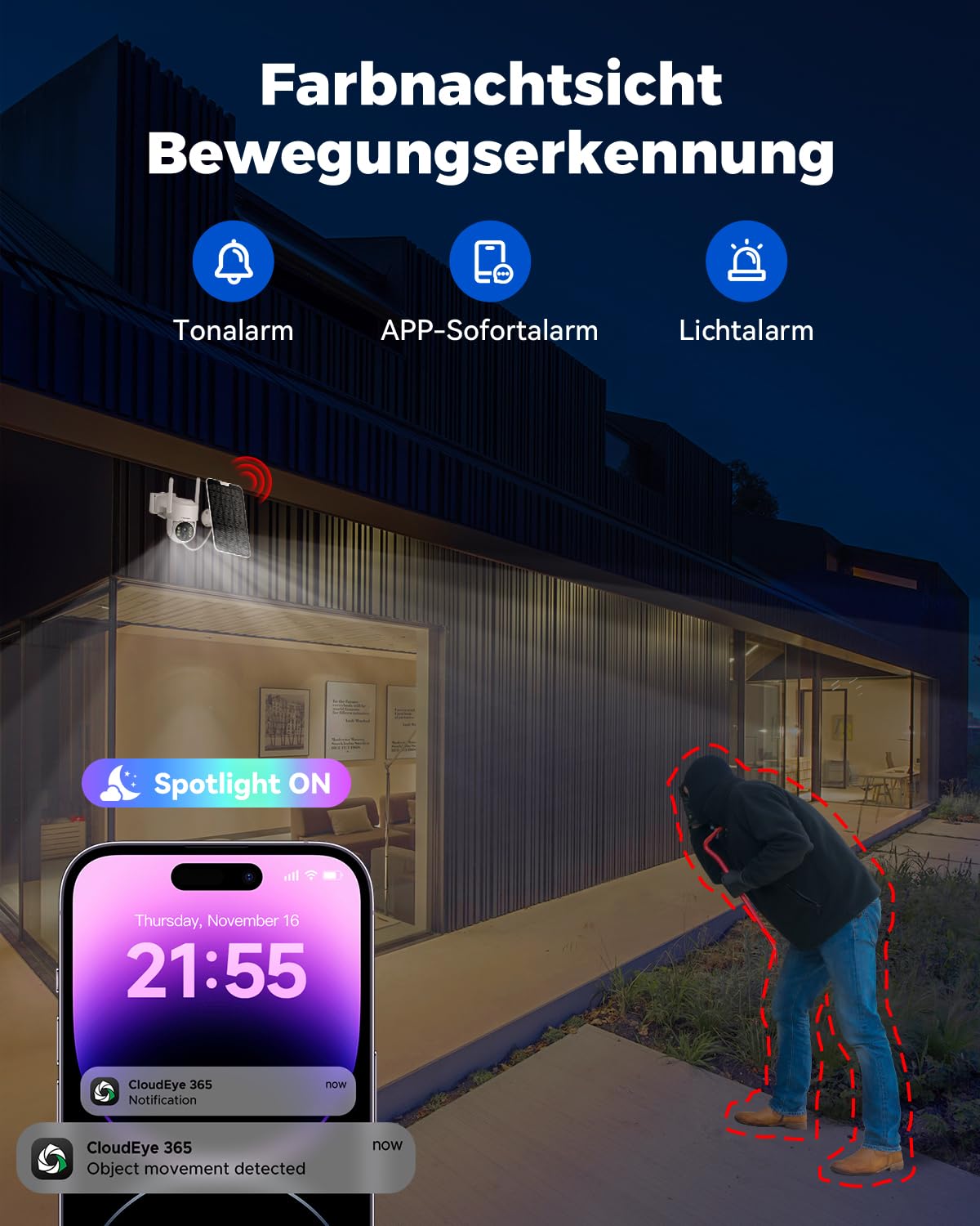 Camcamp Überwachungskamera Aussen Solar mit Monitor - 4MP 4PCS Outdoor WLAN Kamera Set mit 64GB SDKarte 7 Zoll Touch NVR Bildschrim Farbnachtsicht, Bewegungsüberwachung, 2-Wege-Audio