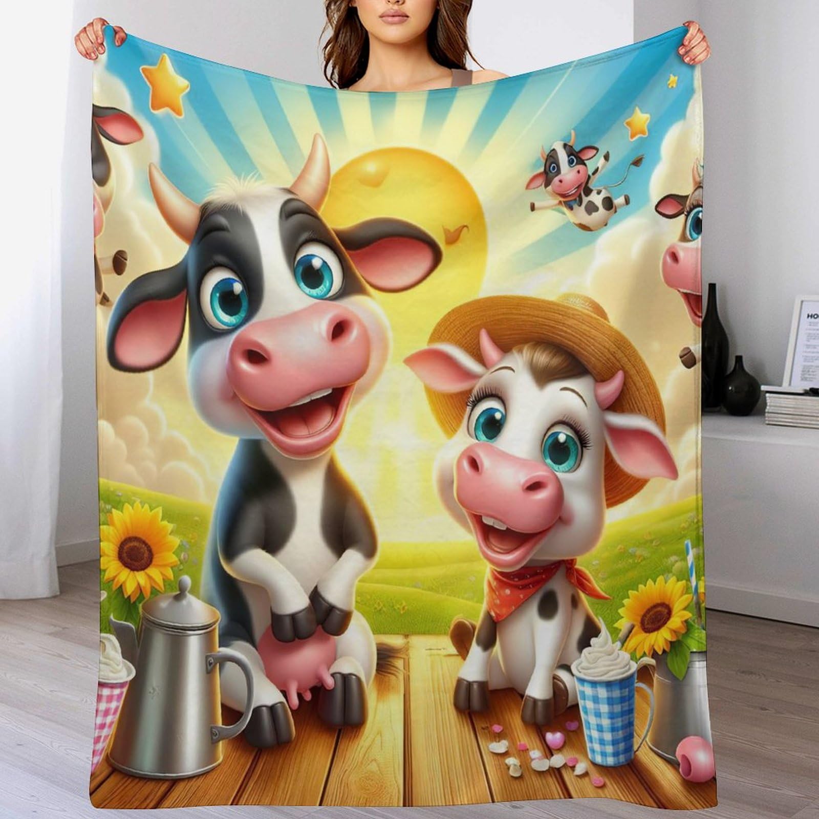 Manta estampada de forro polar premium con tacto suave aterciopelado de vaca