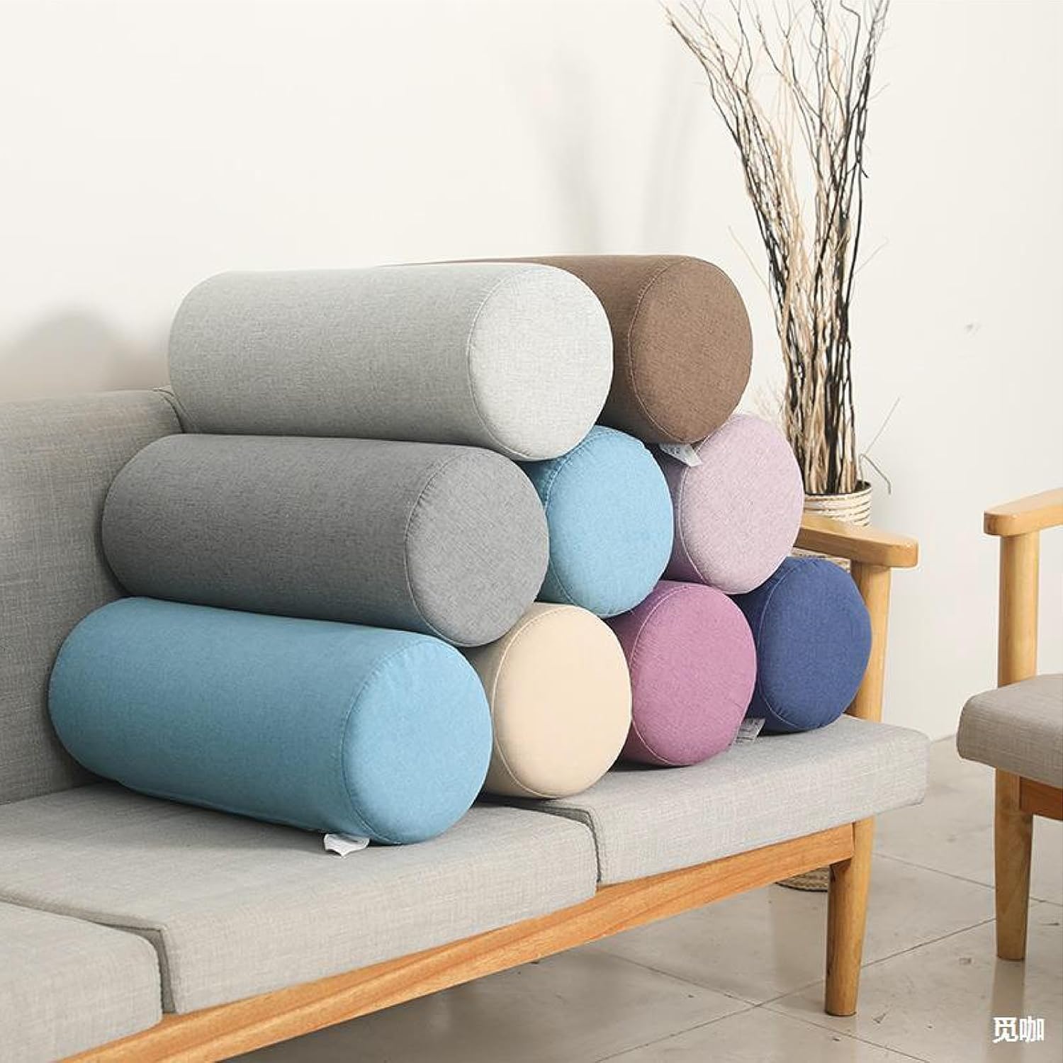 Natural Linen Neck Roll Pillow, Round Cervical Support Pillows Neck Pain Relief Cylinder Bolster Pillows with Removable Washable Cover(White,20x70cm/7.8x27.5in)