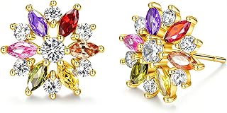 VONSSY Snowflake Multicolor Flower Stud Earrings for Women Jewelry Gift