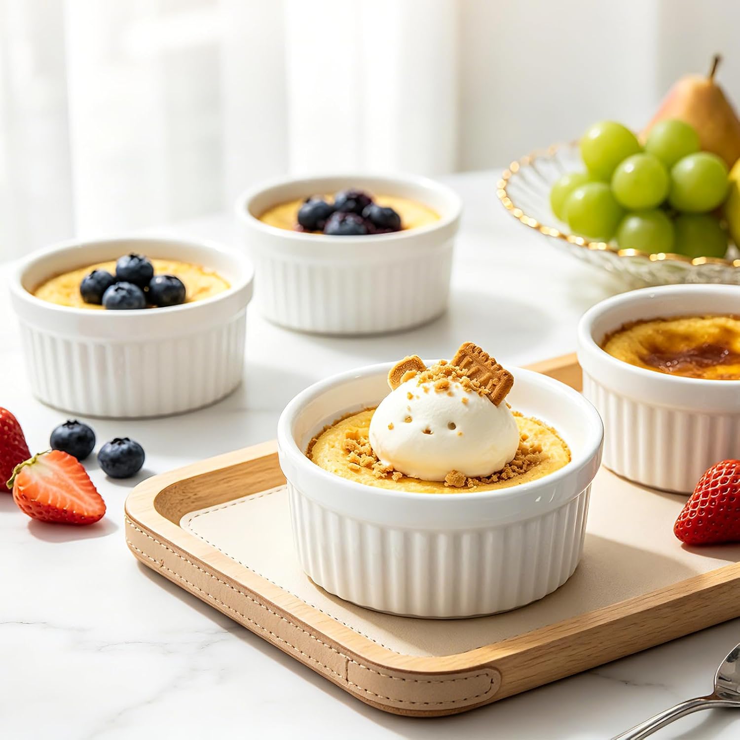 4 Pcs Ceramic Ramekins Oven Safe, Creme Brulee Ramekins (4 oz)