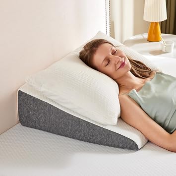 Sweetcrispy 7.5 Inch Wedge Pillow, Body Positioners Pillow for Snoring, Sleep Apnea, Neck Pain Relief, Post Surgery, Back and Neck Support, Sleeping Comfort, White & Gray