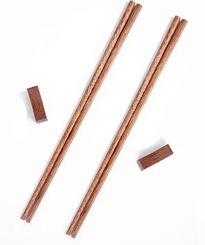 Donxote 12 Inches Cooking Chopsticks 2 Pairs with Chopstick Rest, Kitchen Noodles Frying Wok Long Chopstick, Wooden Reusable Chop Sticks, Apply to Asian Cooking Deep-Fry Food