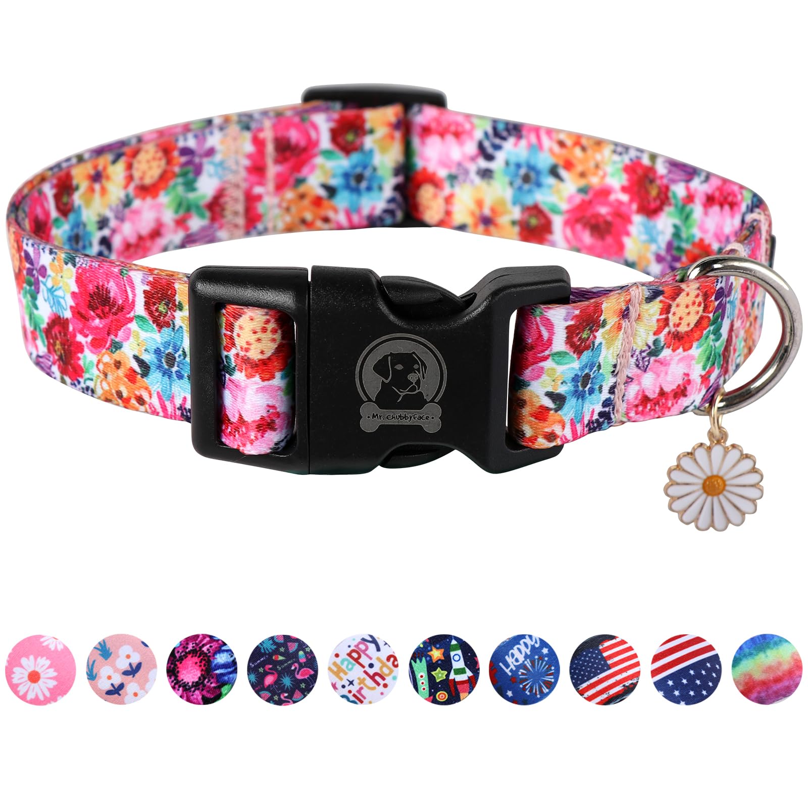 MR. CHUBBYFACE Spring Summer Dog Collar Floral Soft Adjustable Pet Boy Girl Collar for Small Medium Large Dogs