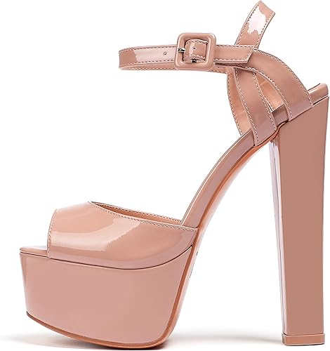 Eldof Sandalias de plataforma para mujer, tacón alto, con correa de tobillo de 6 pulgadas, puntera abierta, tacones, vestido de fiesta, zapatos