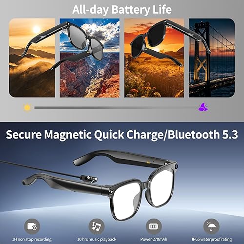 Miniatura 4 de Lentes inteligentes AI con cámara, gafas de cámara antivibración HD de 8 MP, grabación de video 1080P, lentes AI de doble micrófono, traducción en