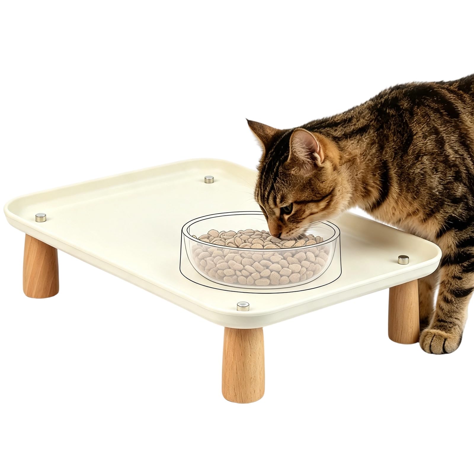 Raised Cat Bowl Stand - 2-in-1 Elevated Cat Dog Feeding Station Waterproof