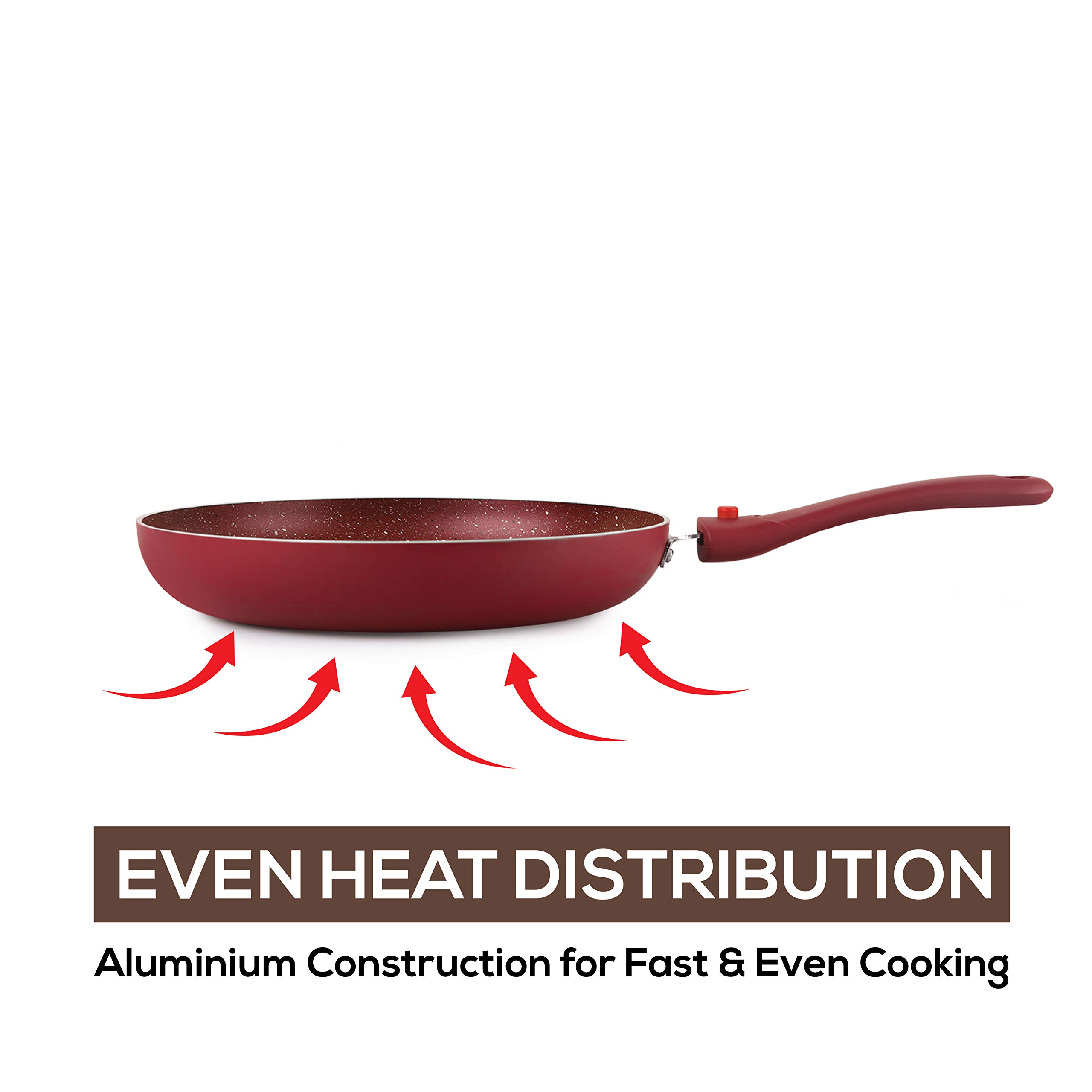 Cello Cookwell Non Stick Granite Aluminium Frying Pan with Detachable Handle, Wine Red, Diameter - 240 mm 2