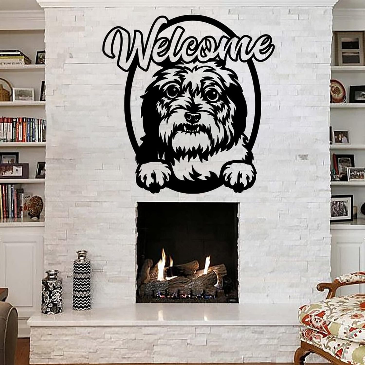 Dog Housewarming Gift, Welcome Metal Wall Art, Metal Letters for Outdoor Signs, Rustic Farmhouse Metal Wood Signs Wall Art Decor for Front Door Living Room Porch Plaque 22in