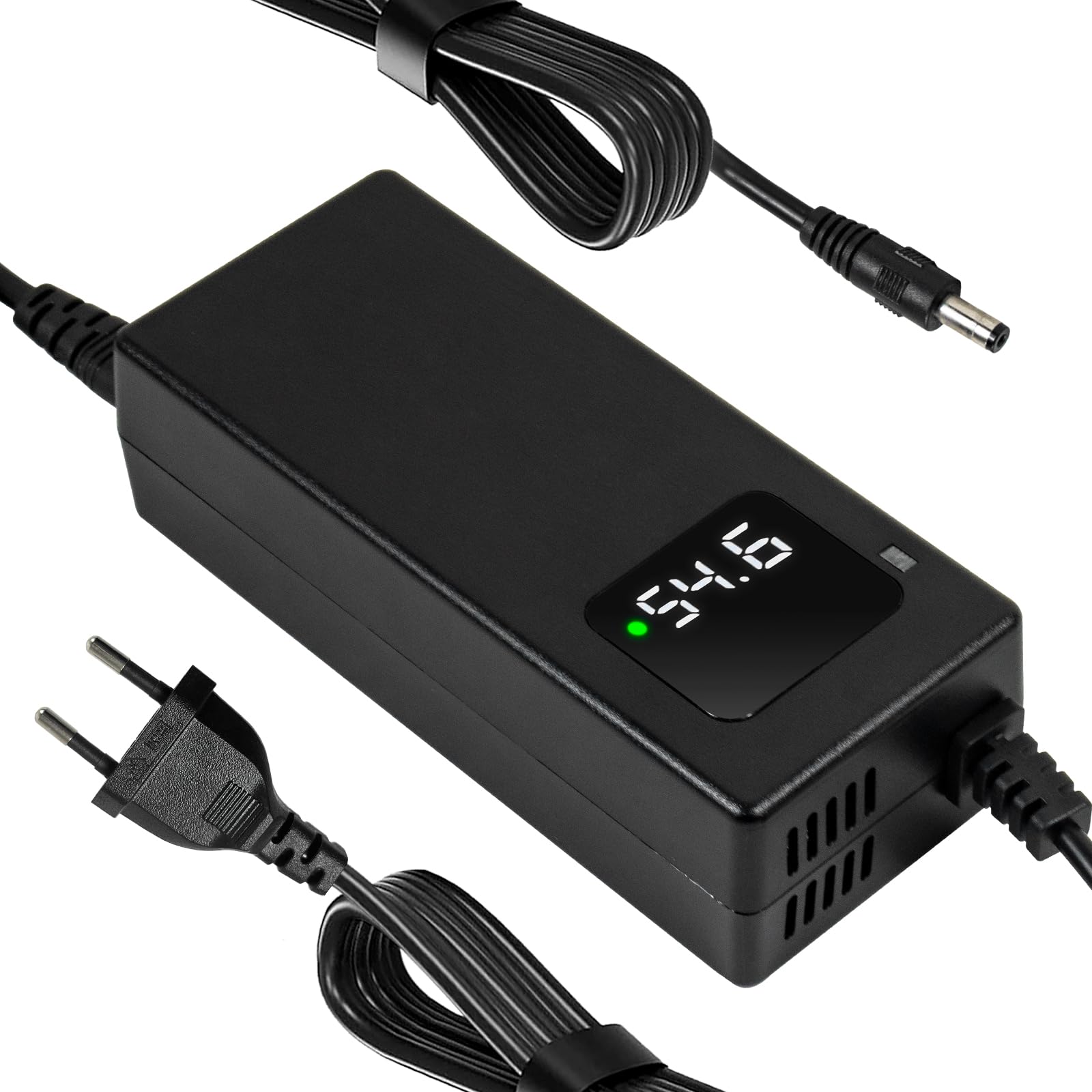 Caricabatterie da 54,6 2 A per scooter elettrico, 48 V, 13 s, batteria agli ioni di litio a 1 foro, spina da 5,5 x 2,1 mm, alimentatore di rete da 48 V con ventola integrata, con display per la