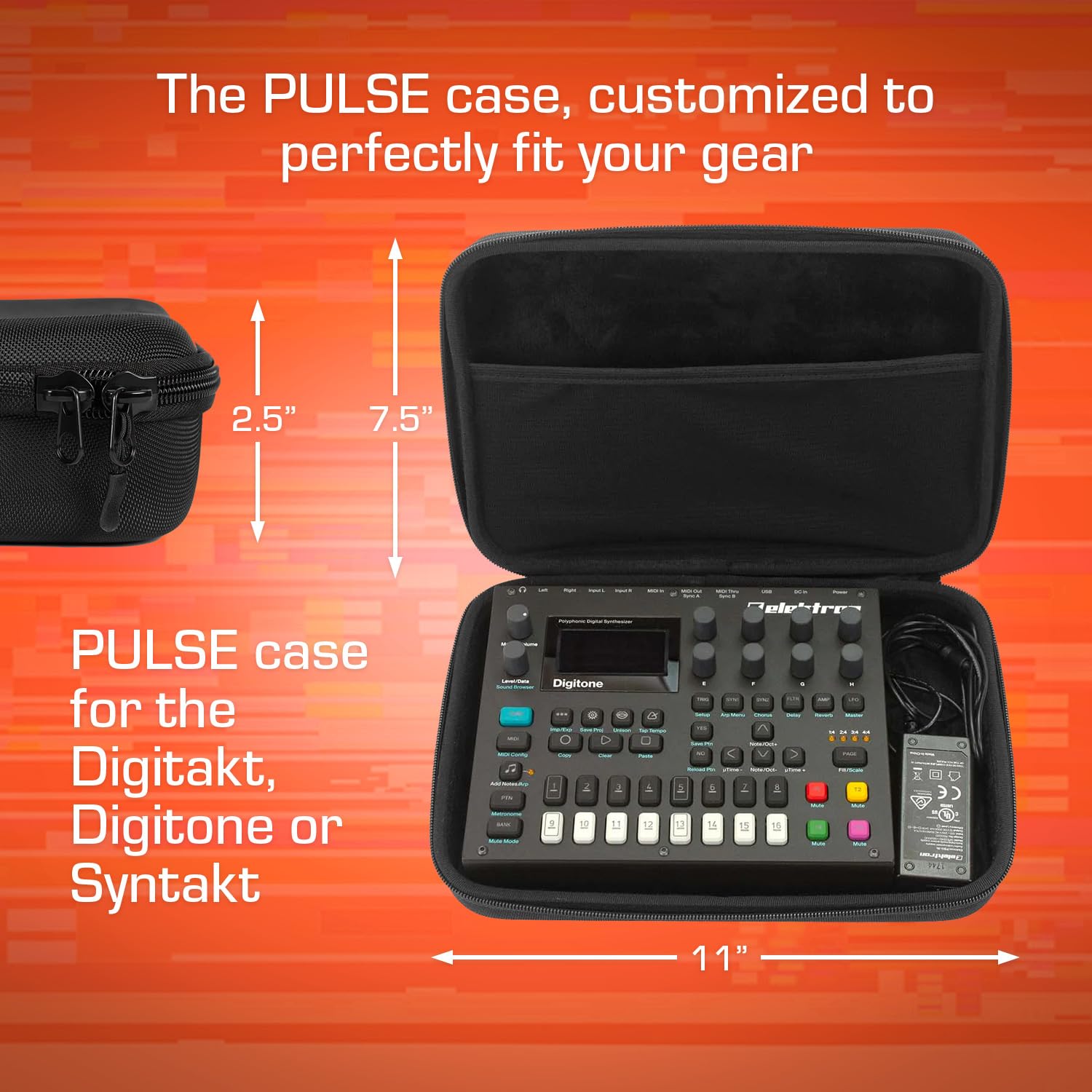 Analog Cases Pulse Estuche para Elektron Digitakt/Digitone/Syntakt (protección y Estilo, en un Robusto Estuche de EVA, Forro Protector de Terciopelo Supersuave), Negro
