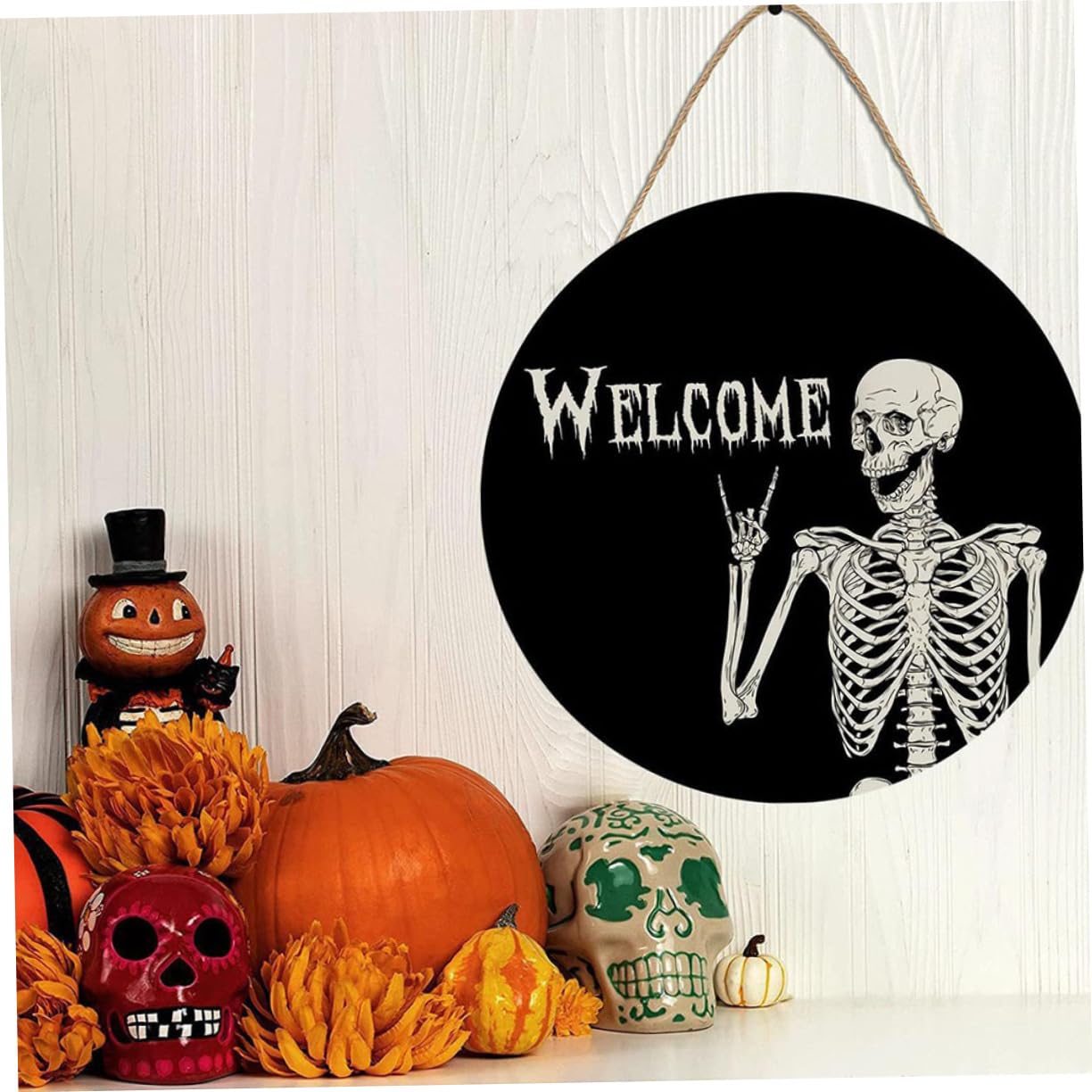Ciieeo 4 Pz Decorazione Scheletro di Halloween Etichetta Appesa di Halloween Decorazione di Segni di Porta di Benvenuto del della Porta Corda di
