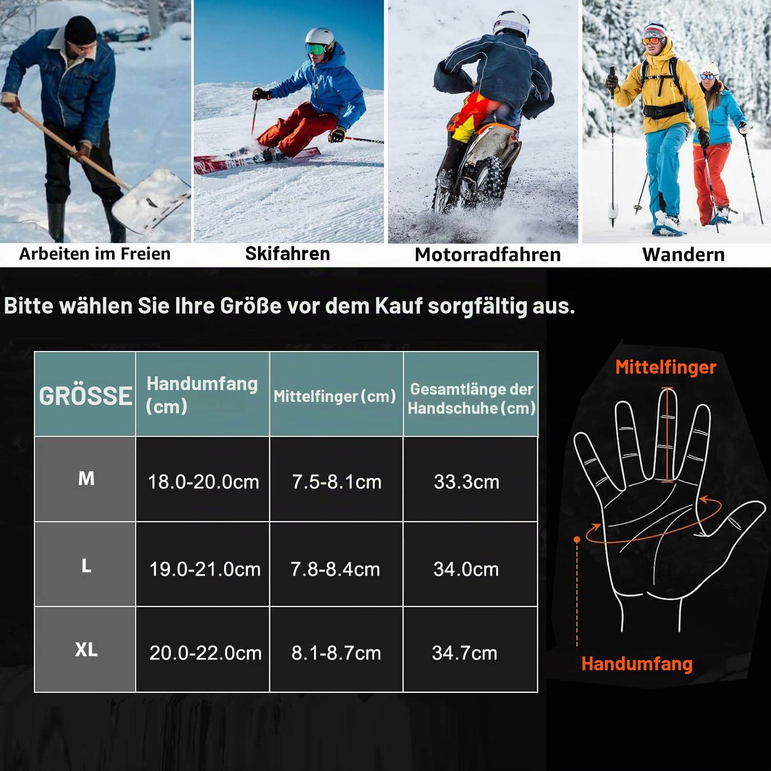 Loowoko Beheizbare Handschuhe mit akku 7.4v 3000mah × 2, 3 Heizstufen, Wasserdicht, Touchscreen, Beheizte Handschuhe USB für Arbeit im Freien, Motorrad, Fahrrad, Skifahren, Klettern,Wandern