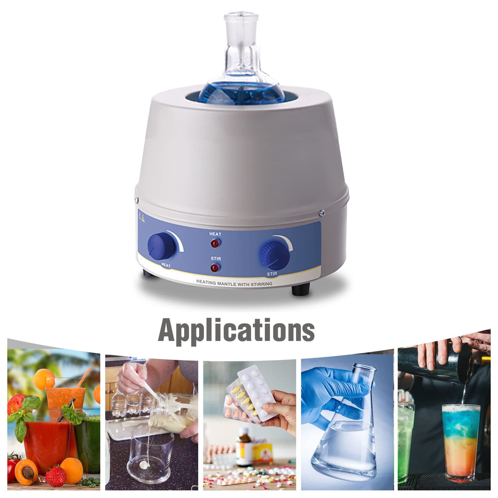 Agitador magnético Mezclador magnético Manto Calefactor, Calentamiento y agitación Ajustables Electromantos electrotérmicos, con agitación magnética y Control de Temperatura, 0-1400 RPM, TEM