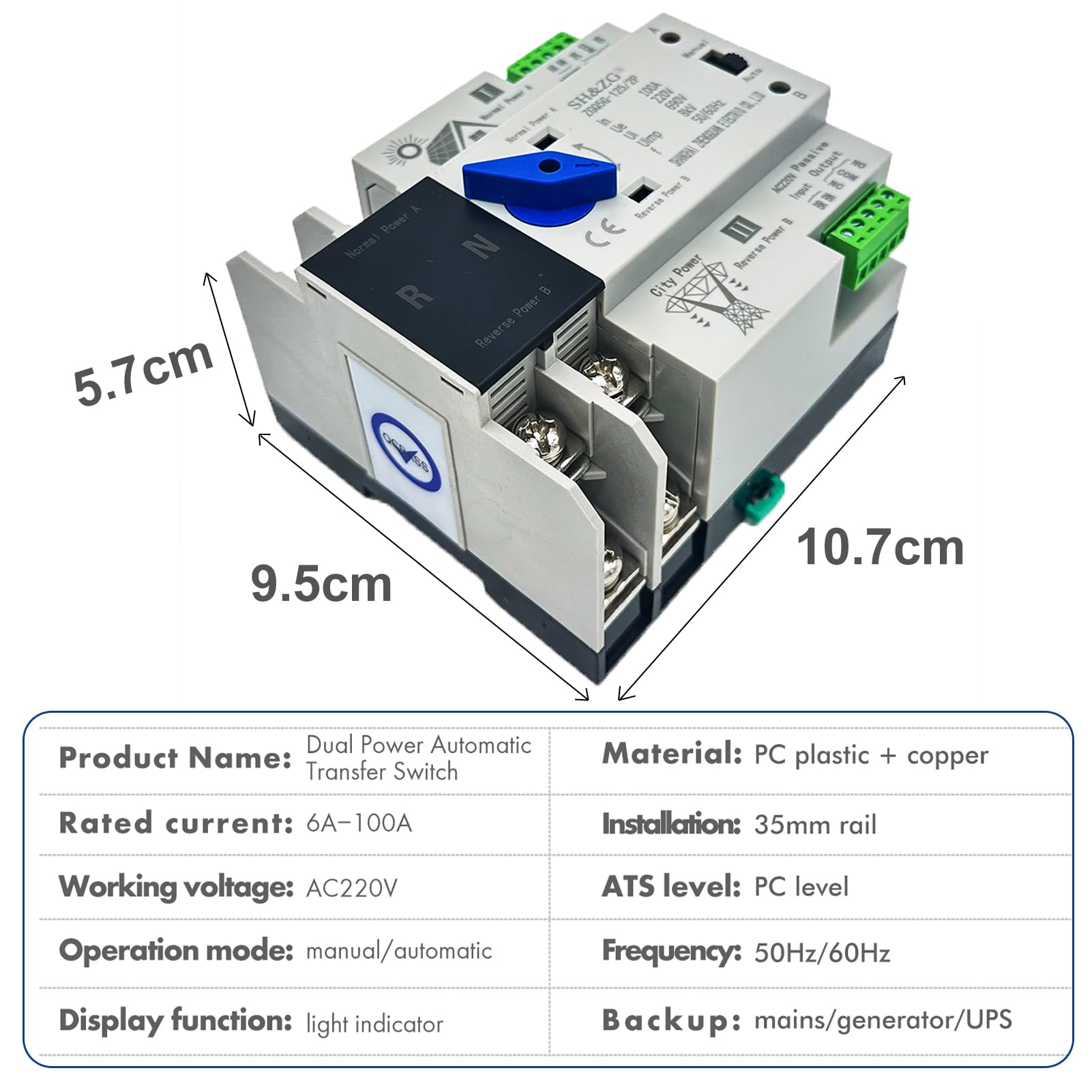 2P 100A ATS, automatischer Transferschalter, ATS Photovoltaik 220V 100A 2P Automatischer Interuptor mit doppelter Transference, für Solarpanel und kommunale Elektrizität