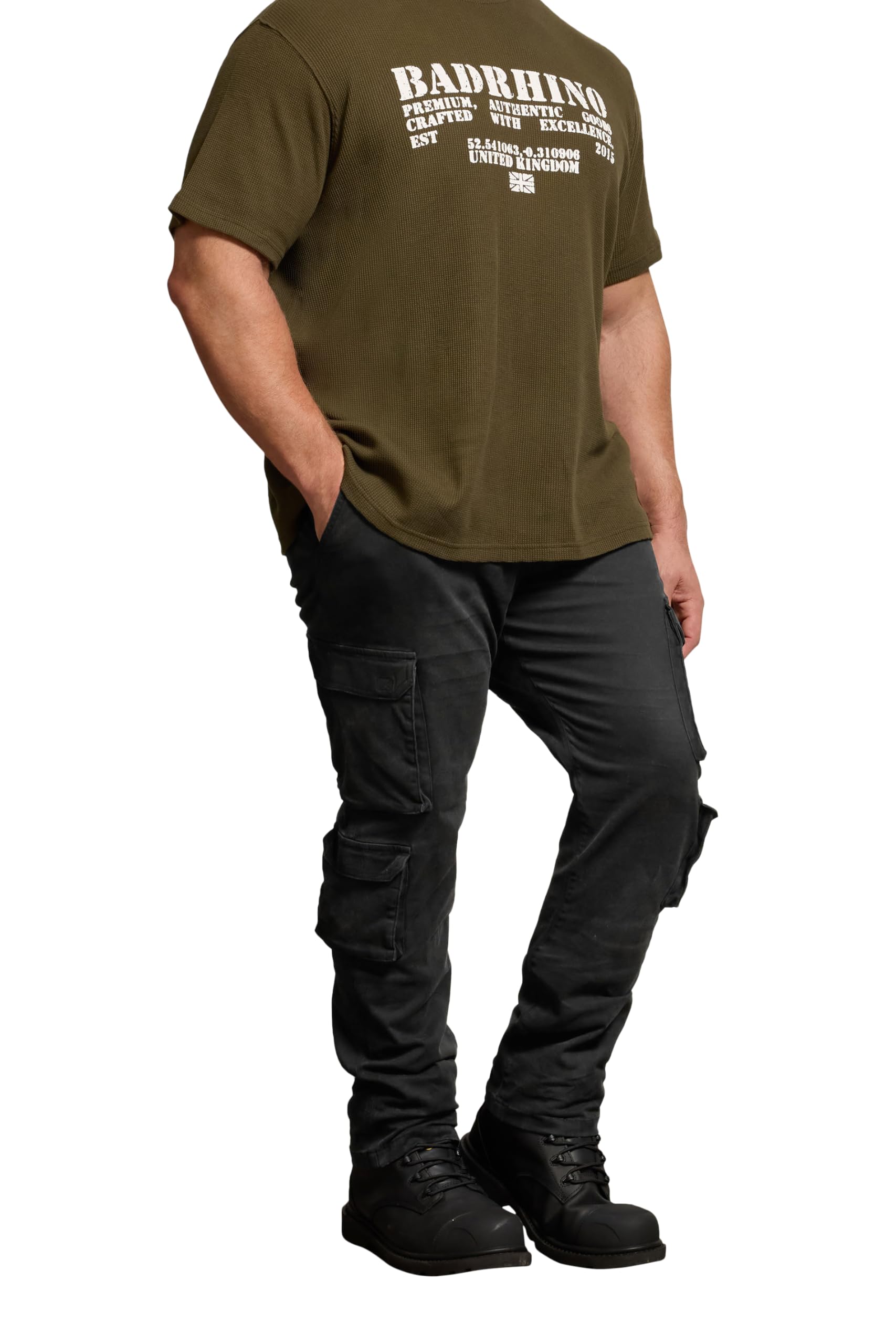 BadRhino Big & Tall Acid Wash Double Pocket Cargo Trousers - Men's - Plus Size Curve Black