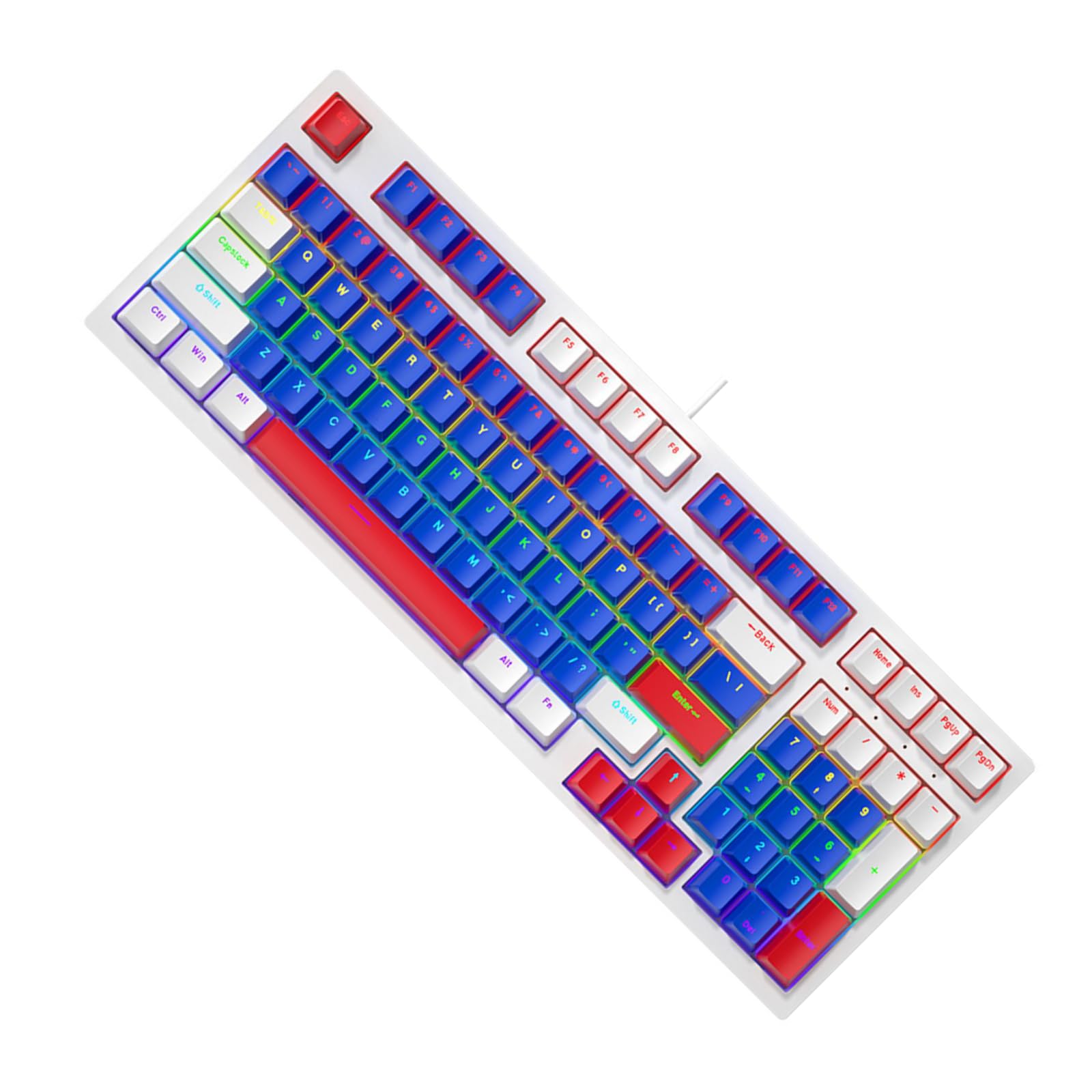 Tastiera meccanica da gioco 96 tasti Tastiera da gioco retroilluminata a LED Tastiera da ufficio ergonomica con filo per PC Gamers Desktop