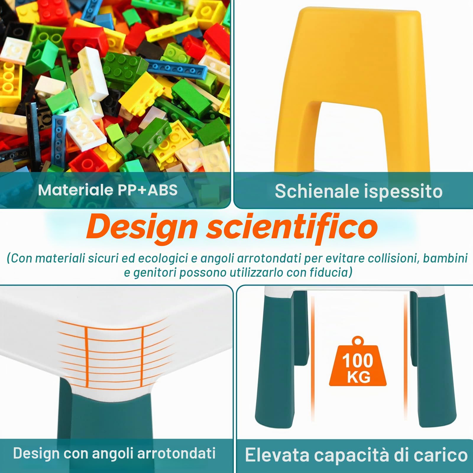 LARS360 Set di mobili per bambini con tavolo e sedie, gruppo multifunzionale con tavolo da costruzione, tavolo per attività a doppio lato, tavolo da gioco per bambini da asilo (fornito con 300