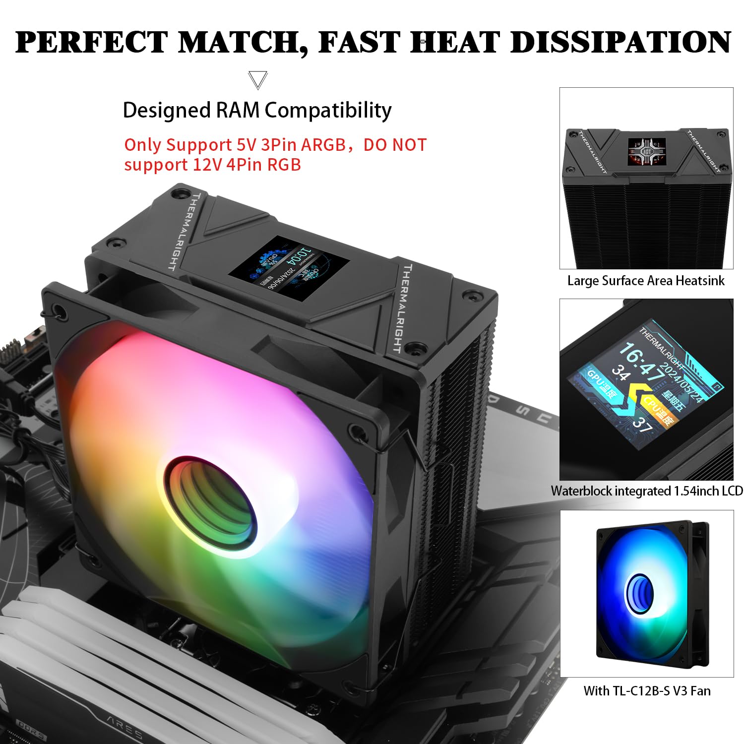 Dissipatore CPU TR Burst Assassin 120 Vision - Bianco, Con Display LCD IPS 2.4", Per Intel E AMD