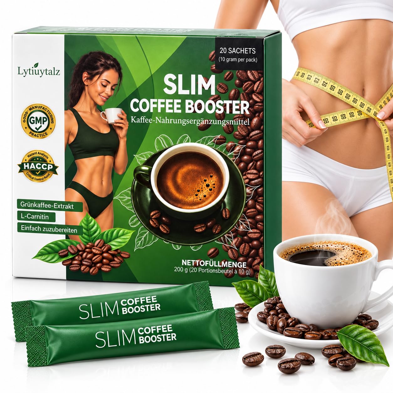 Lytiuytalz Coffee 2.0 Slim Coffee Booster für Figurbewusste, 20 × 10 g | Für deine figurbewusste Routine. 11 Zutaten mit Grünkaffee-Extrakt, L-Carnitin, Grüntee, Ganoderma & Ginseng.