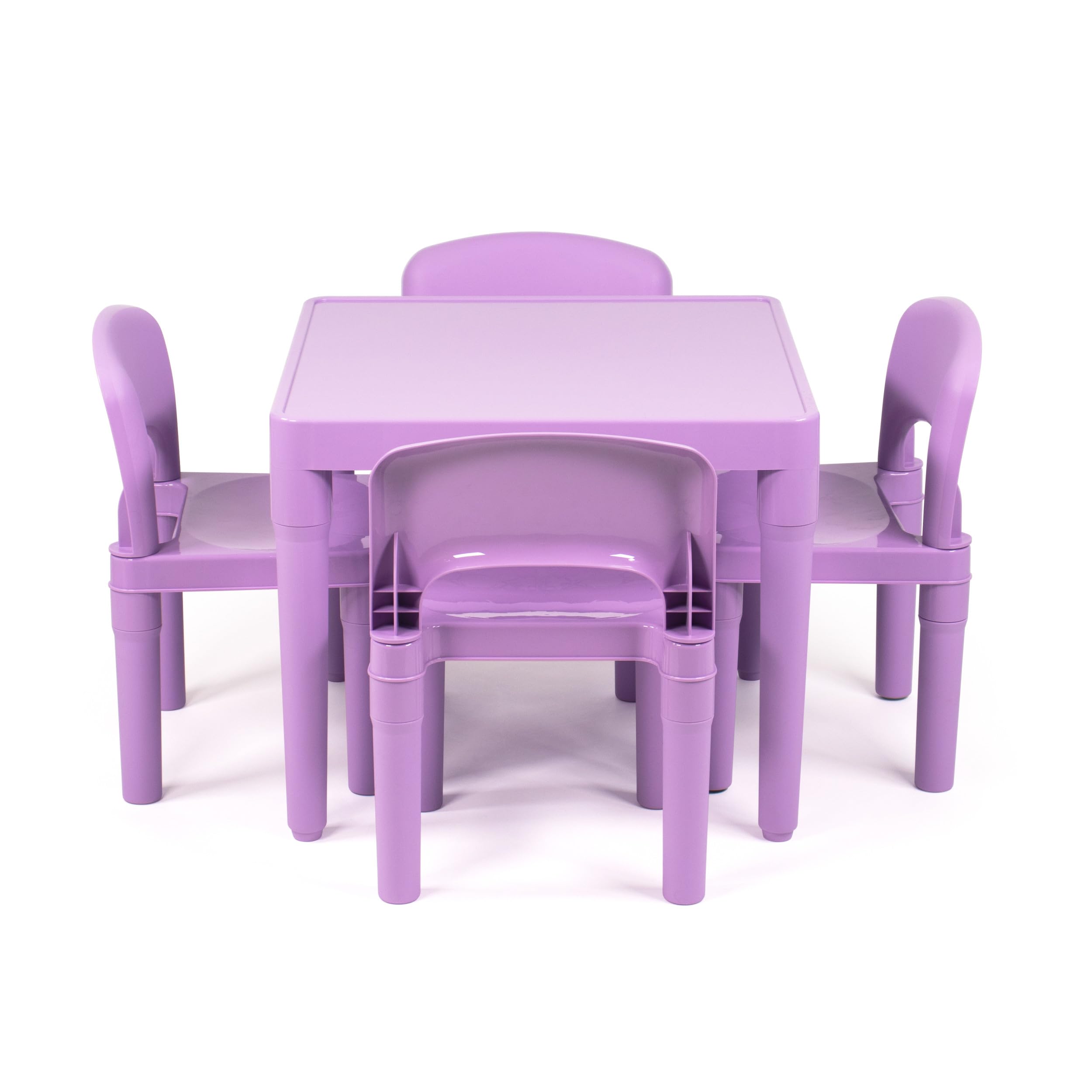 Humble Crew, Purple Kids Lightweight Plastic Table and 4 Chairs Set, Square