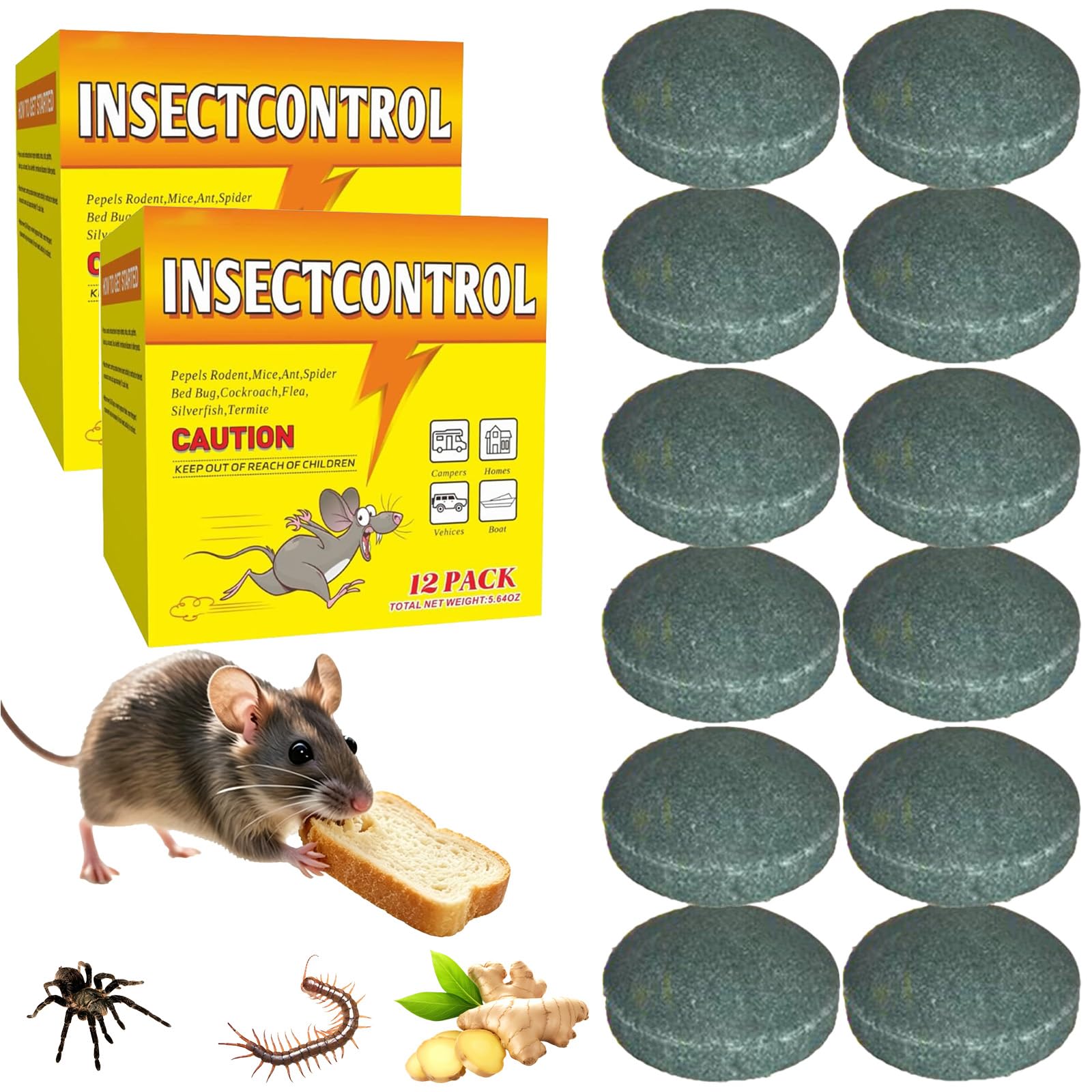 Rattengift Extra Stark für Mäuse,Würmer, Ameisen, Kakerlaken,Spinnen,12 Stück Mäusegift Extra Stark Giftköder Ratten Mäuse Portionsköder für Innen,Außen,Garten,Küche,Schrank,Garage (2Box-24Stück)