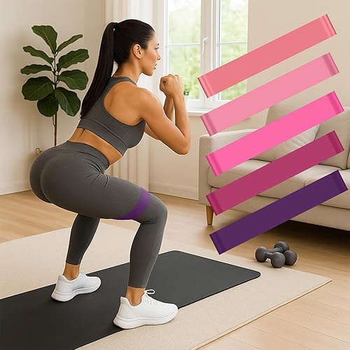 Miniatura 6 de Paquete de 5 bandas de resistencia, bandas de bucle para entrenamiento, bandas de entrenamiento de fitness elásticas para yoga, pilates y fuerza