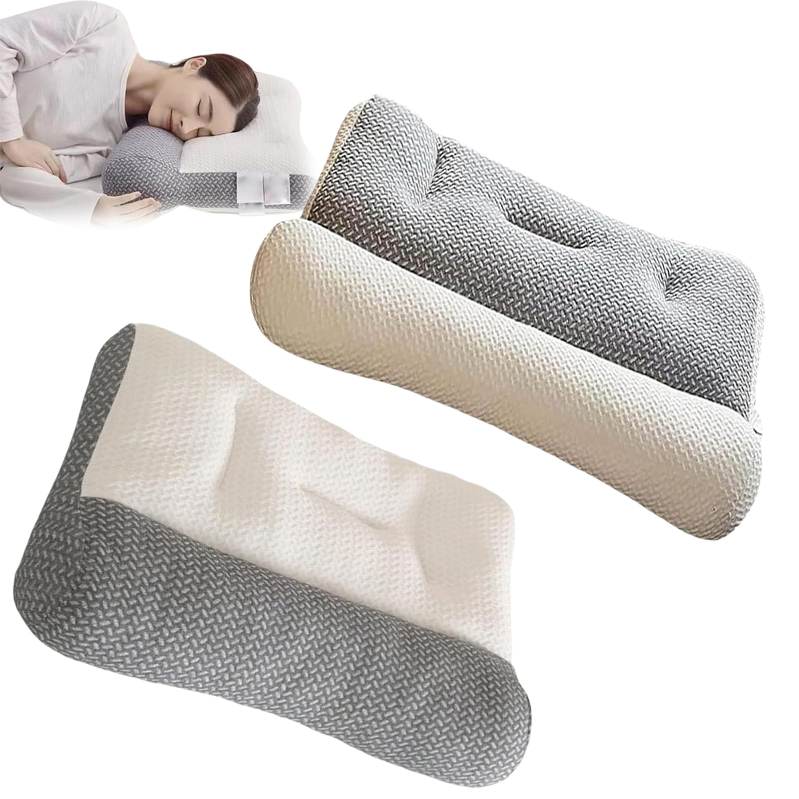 Almohada ortopédica de tracción Cervical para la apnea del sueño y la resección. Almohada ergonómica para el Alivio del Dolor de Cuello. Versión Mejorada 2024 (Blanco + Gris).