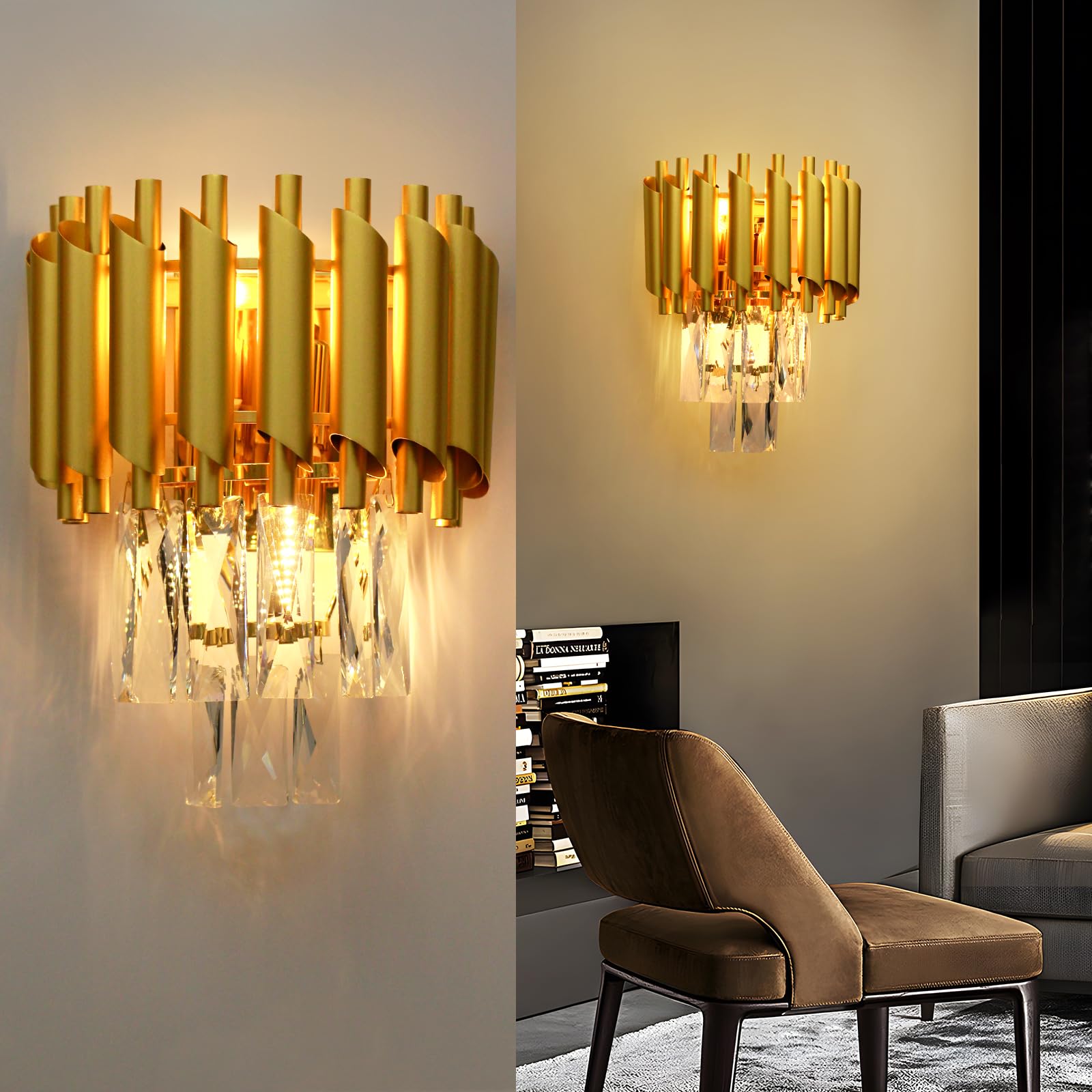 YT YATAI LIGHTING Crystal Wall Lamp,Modern Golden Wall lamp Sconce,Luxury Creative Crystal Wall Light Fixture for Living room Bedside Hallway Stairway Corridor Lighting,2W