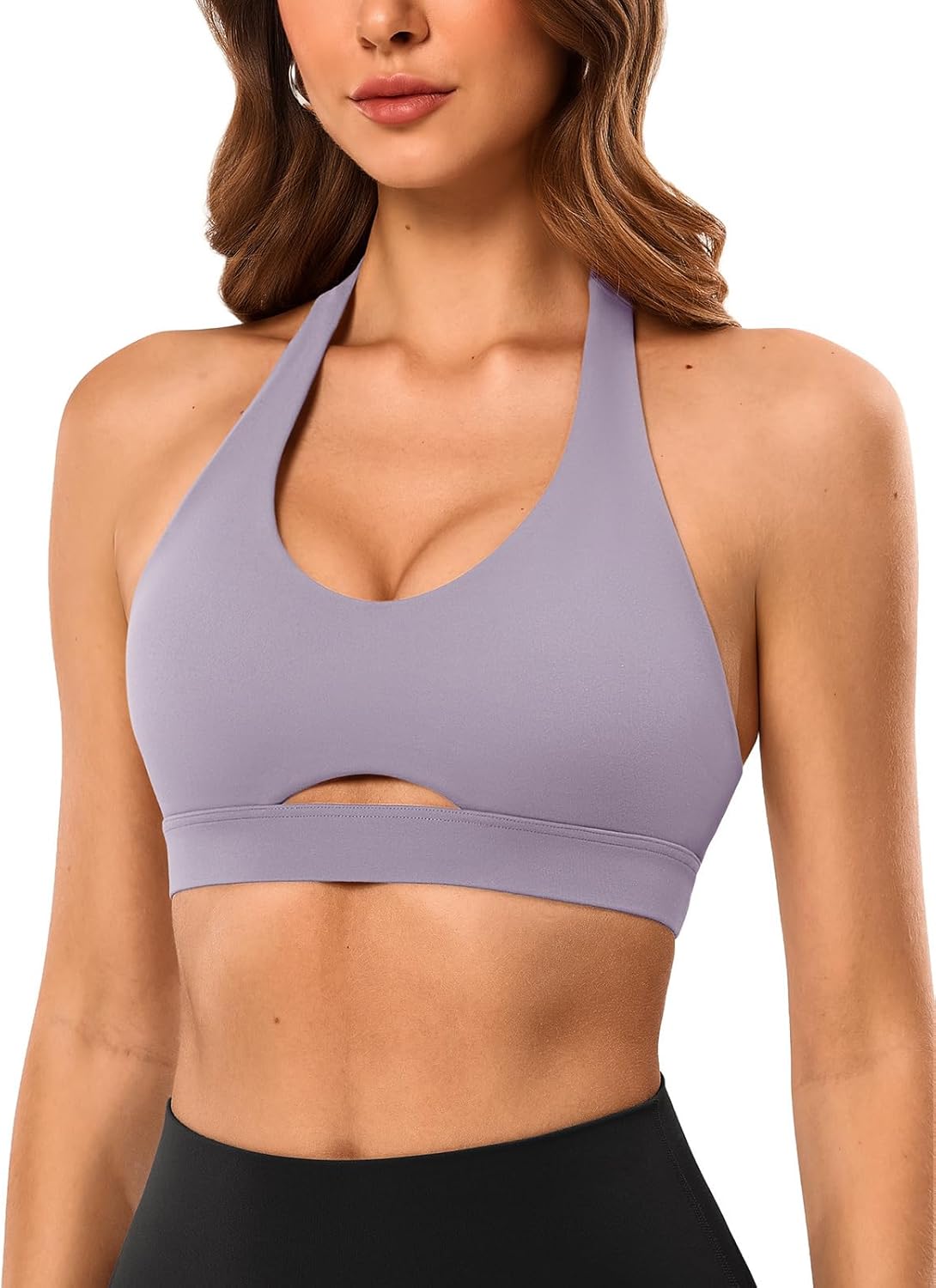 Open Back Halter Sports Bra for Women,Compression Workout Padded Crop Top Scoop Neck Bras High Support for Gym,Yoga
