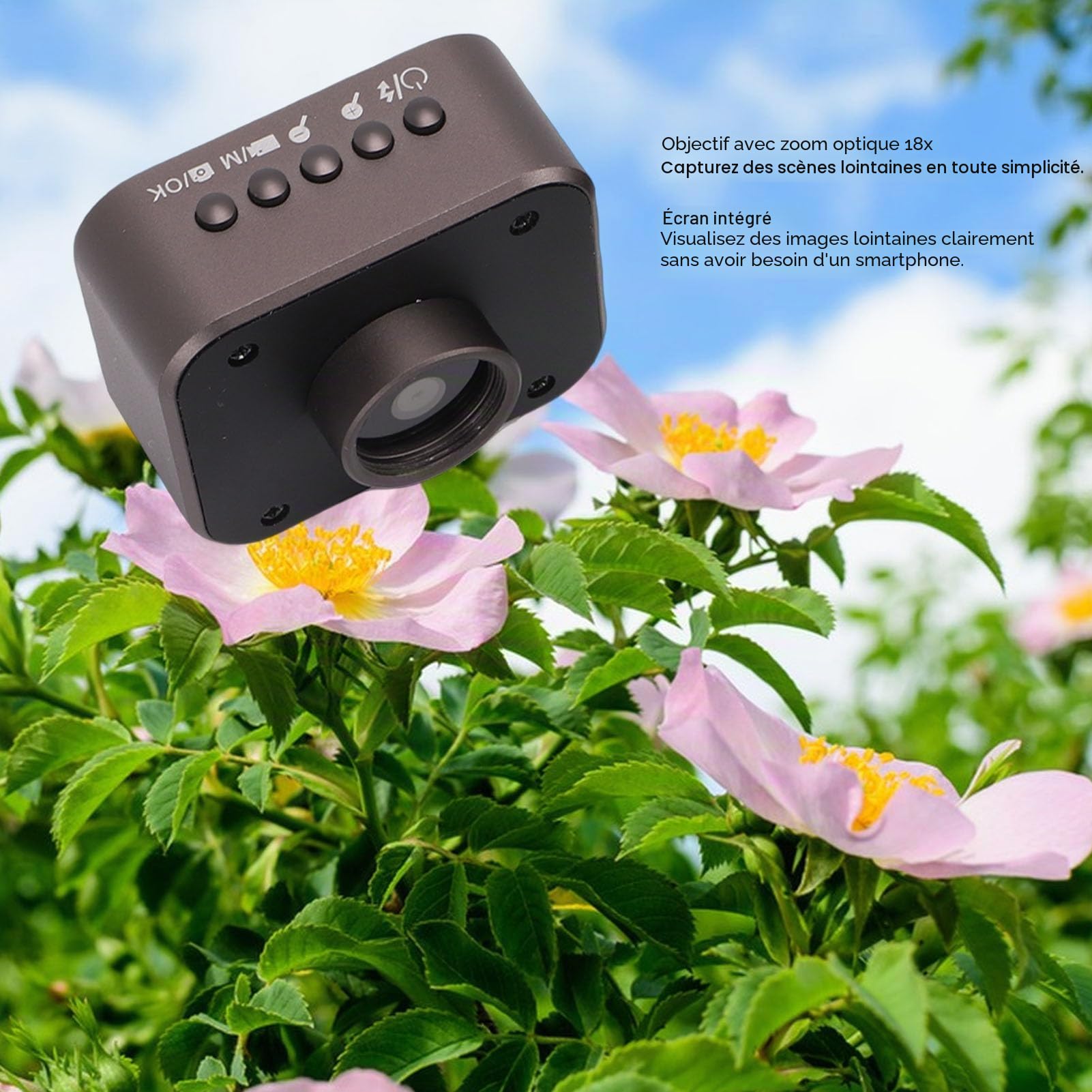 Tosuny Appareil Photo Numérique Monoculaire Zoom 18x avec écran intégré, Mini Caméra Compacte pour Les Concerts, L'observation des Oiseaux, Les Voyages et Les Aventures en Plein Air
