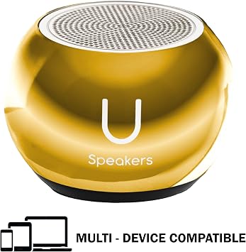 Fashionit U Speakers Mini Bluetooth Computer Speaker 2-Pack Bundle with Matching Speaker, Built-in Mic & Selfie Remote Control, for Workspace, Desktop, Laptop, Mobile, Tablet, PC - Mirror Gold