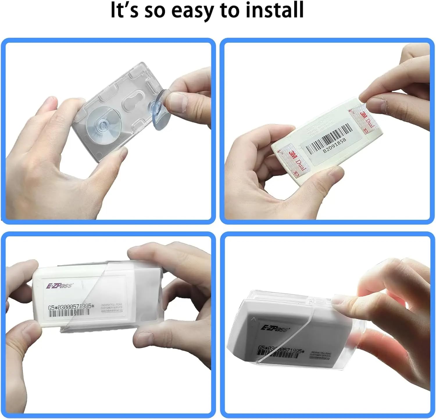 EZ Pass Holder for Windshield, Toll Pass Transponder Mount with Suction Cups, Clear