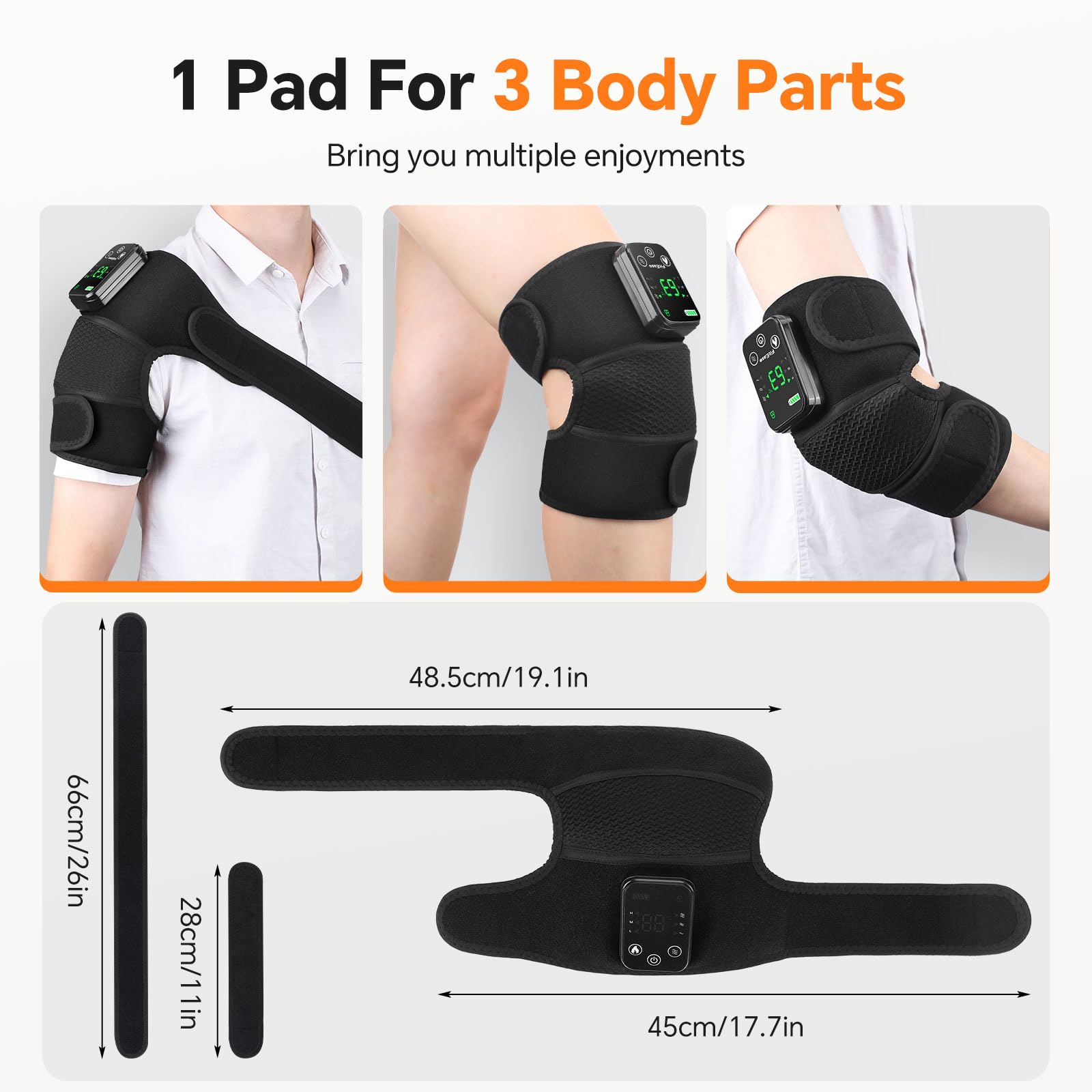 Masajeador de rodilla con calor, almohadilla térmica inalámbrica de rodilla con masajeador, 3 niveles de calor y 3 niveles de vibración, almohadilla térmica para rodilla, envoltura de alivio de