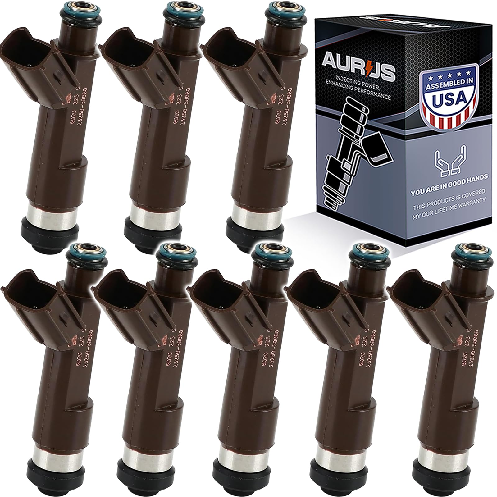 OEM AURUS 8pcs Fuel Injectors Compatible with 2005-2009 Lexus GX470 LX470 for Toyota 4Runner Land Cruiser Sequoia Tundra 4.7L V8 OEM 23250-50060 23250-0F020 23209-0F020 297500-0130 297-0020 (SET of 8)