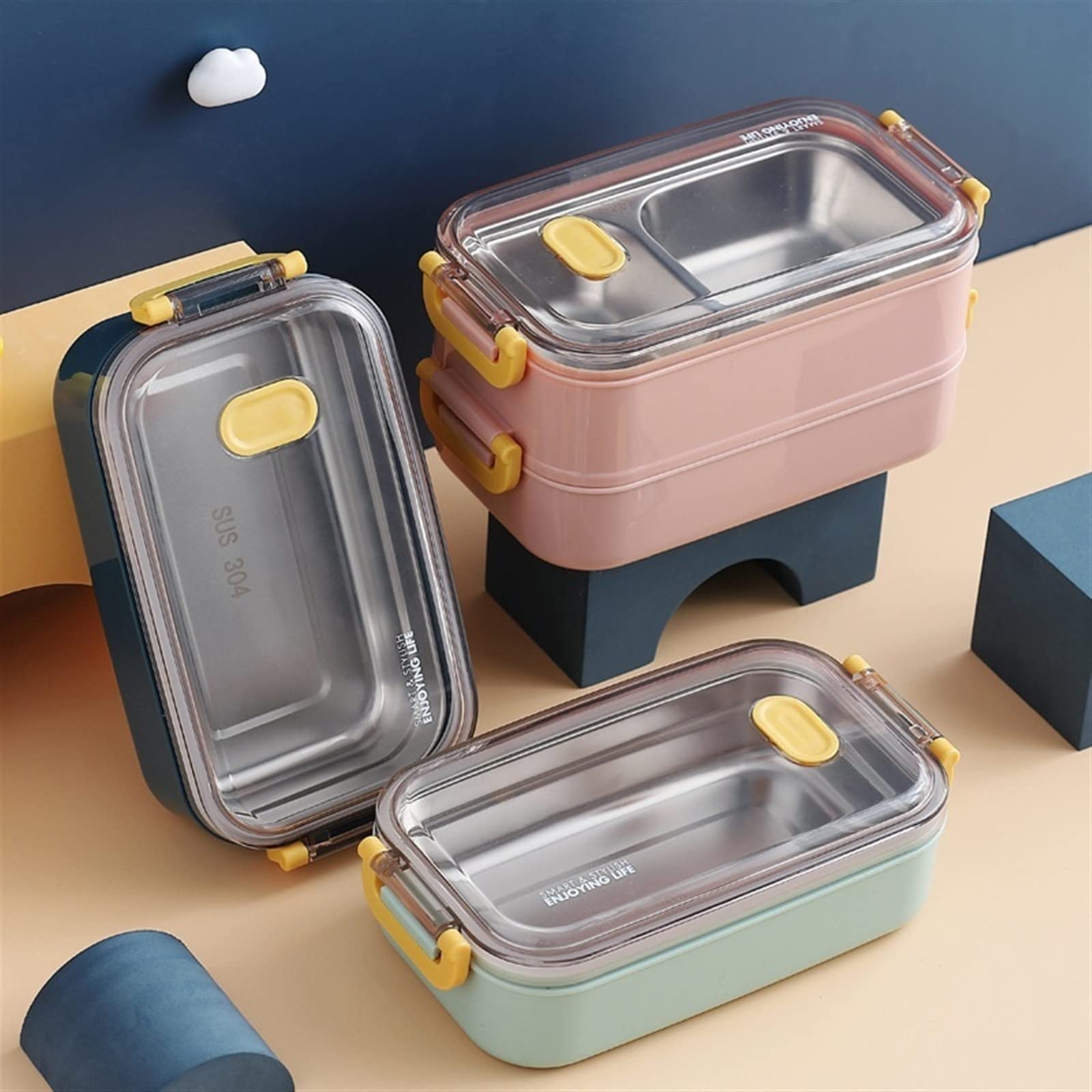 Scatola di Cibo, Bento Boxes Portatile Microonde Contenitore for Il Pranzo Isolato Multistrato Cena Scatole for la Colazione Student School Office Pi(Pink)
