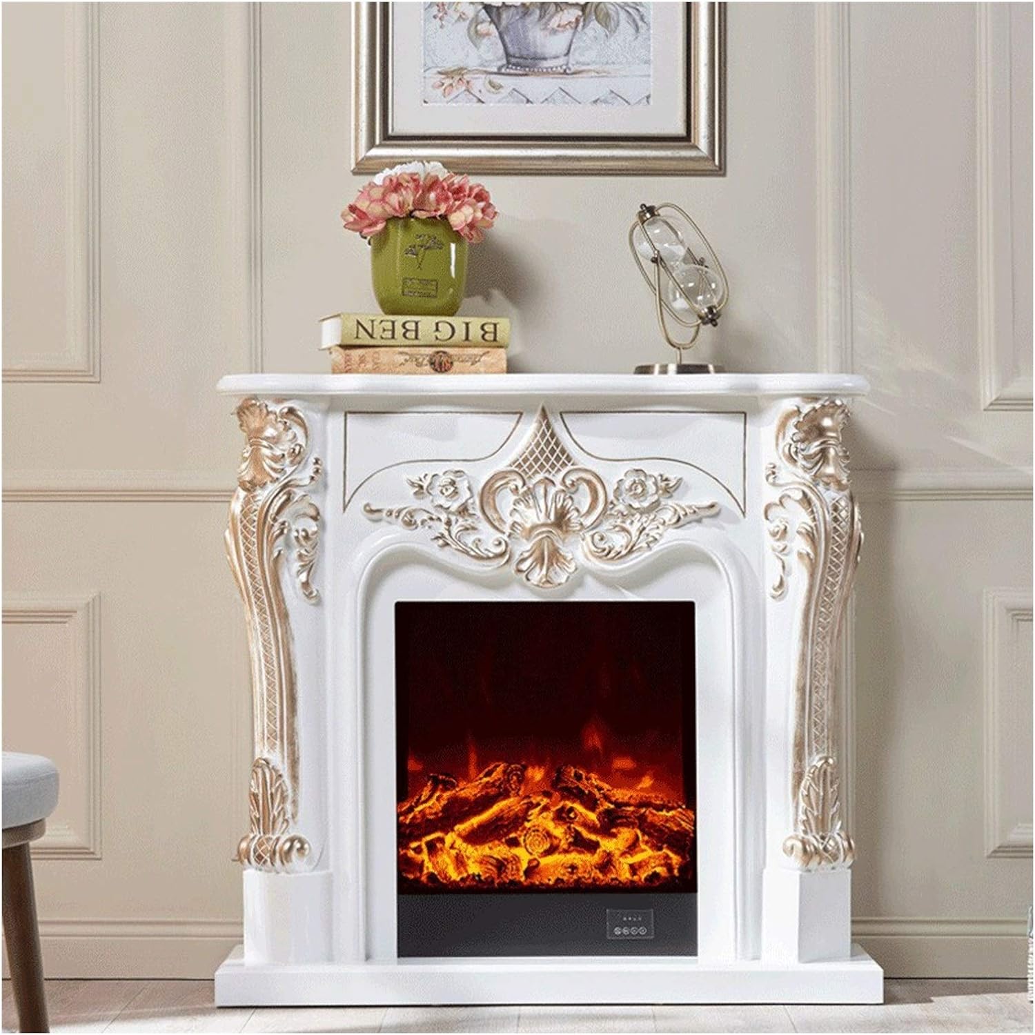HMTE Foyer électrique Cheminée Florale électrique sculptée, 750w1500w