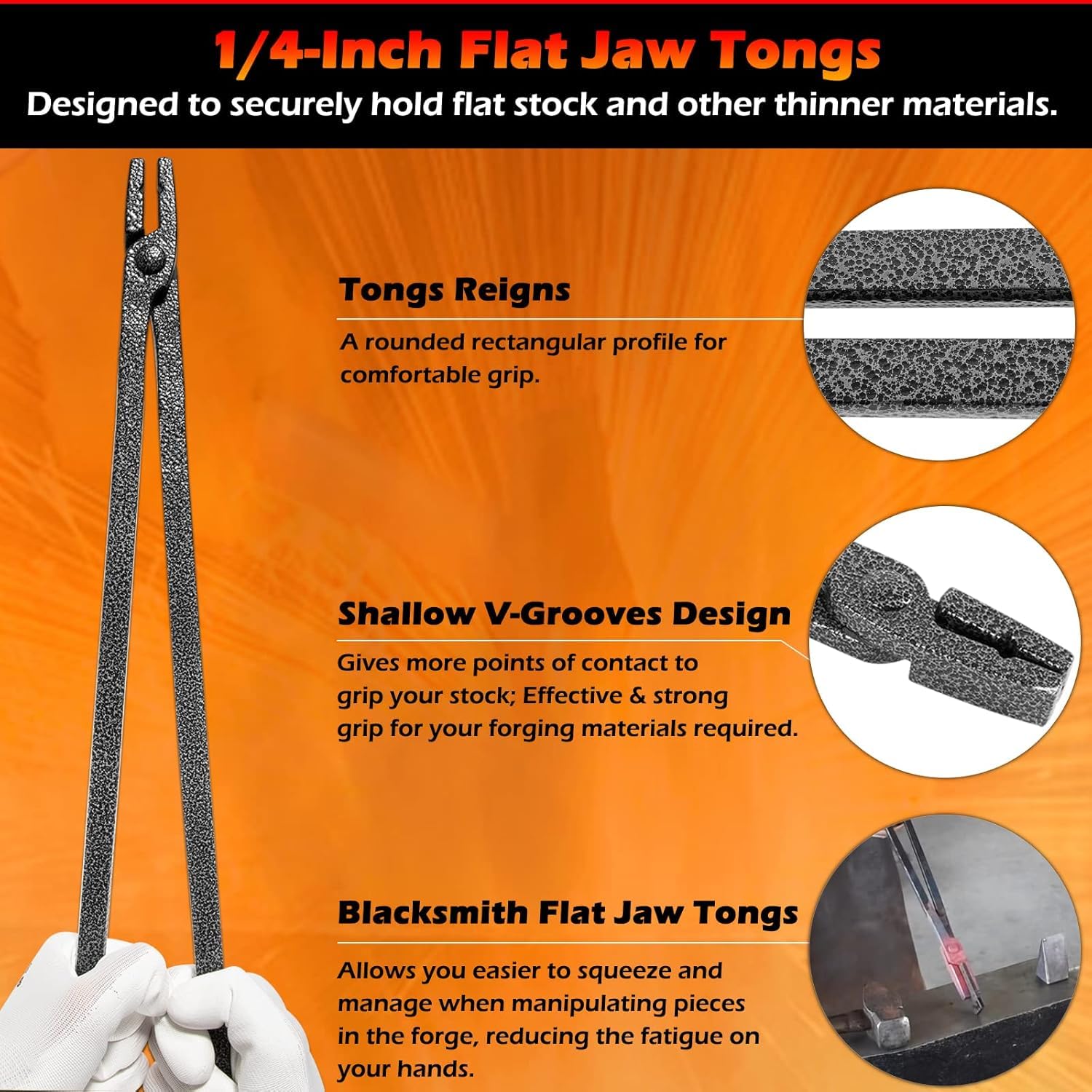 Schmiedezange 1/4 Zoll (6,3 mm) für Flach-, Vierkant- & Rundmaterial | Geschmiedet Flachbackenzange | 43 cm Länge