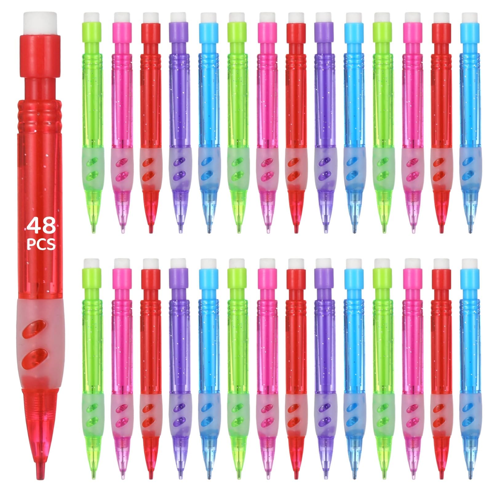 Druckbleistifte in verschiedenen Farben, 48 Stück, Mini-Stifte, Schreibwaren, 0,7 mm, Auto-Bleistifte mit Radiergummi, für Schule, Büro, Schreiben, Zeichnen