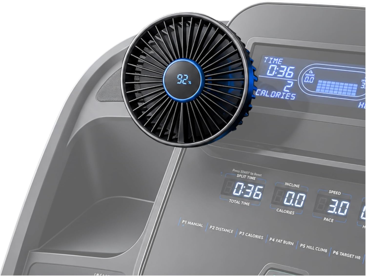 WINDEED Treadmill Fan, Rechargeable Battery Fan for Exercise Bike, Elliptical & Step Machine Consoles, 3 Speeds, 360° Ball Joint, Strong Adhesive Mount
