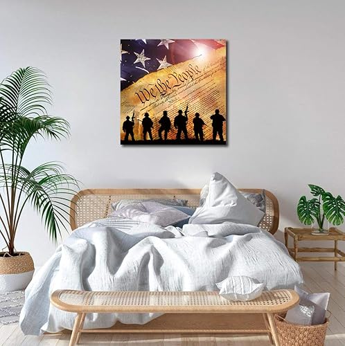 Miniatura 5 de NLKTIYC Arte de pared con bandera estadounidense, impresión en lienzo de soldados para sala de estar, dormitorio, oficina, decoración de pared