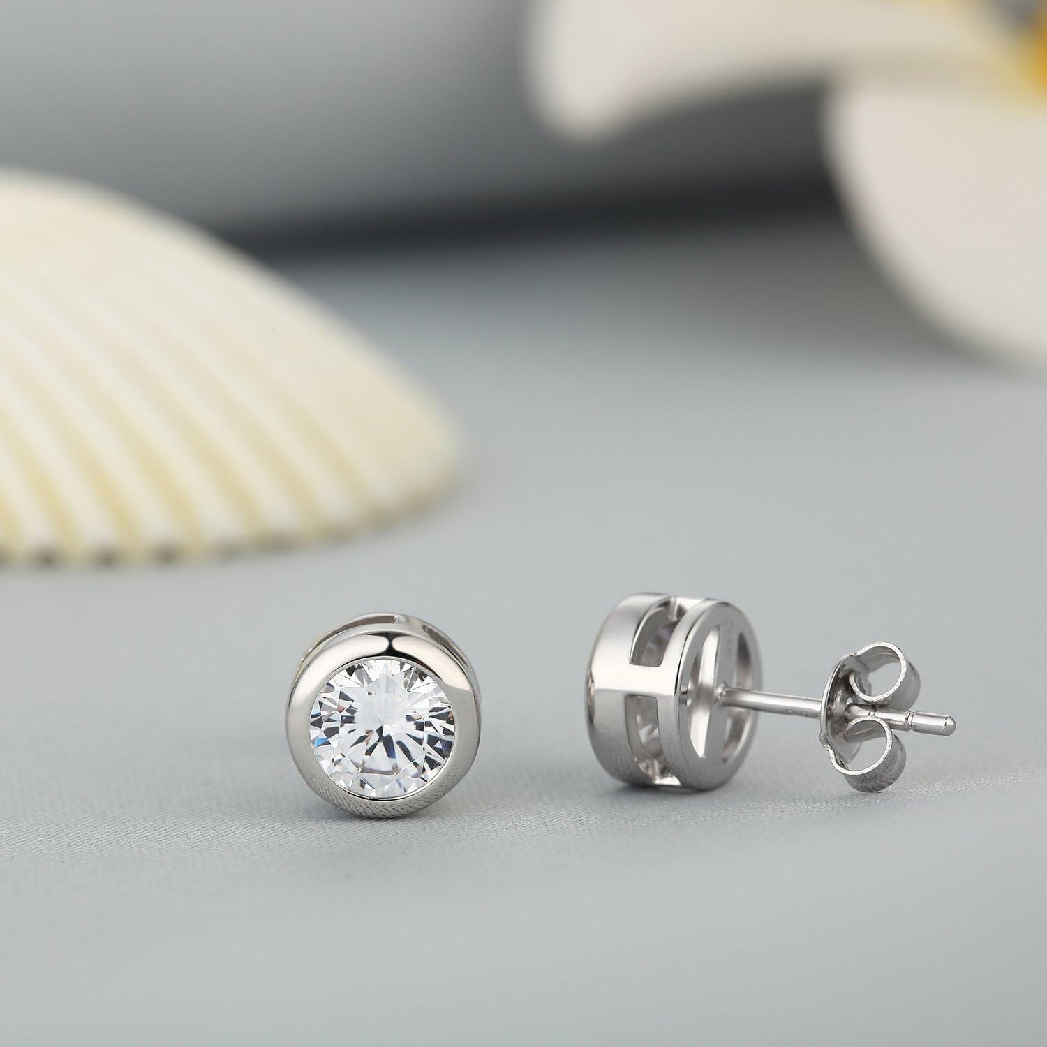 Jiamiaoi 18K White Gold Plated 3.5 Carats Round Halo Earrings 925 Sterling Silver Solitaire Stud Earrings for Women Men, Sparkle 5A+ Cubic Zirconia Studs Fashion Jewelry for Women - Image 4