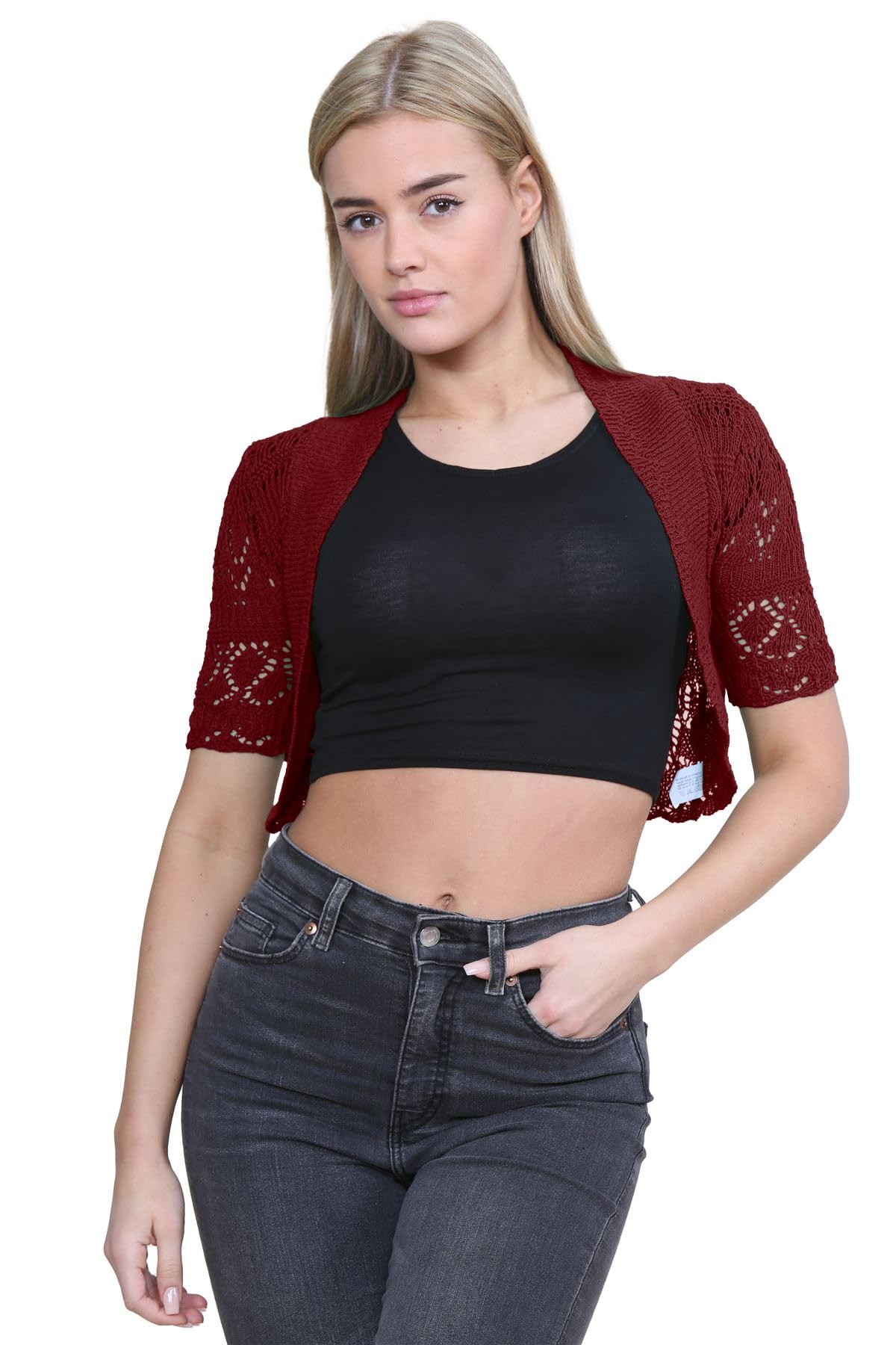 Janisramone® Cap Sleeve Bolero Shrugs for Women Open Front Crochet Cardigan