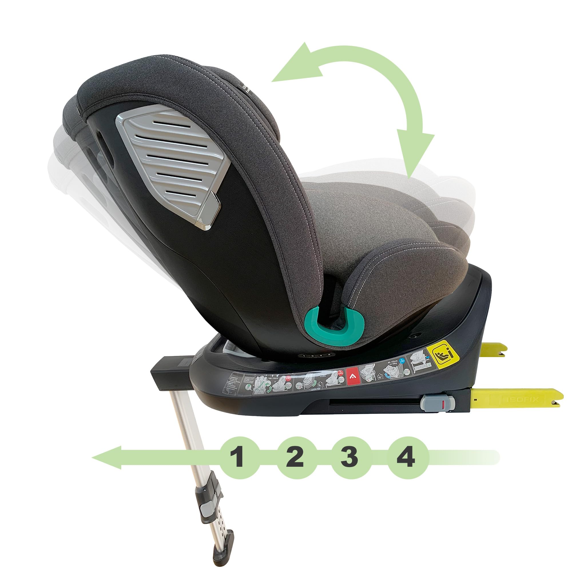 XOMAX G409 Kindersitz drehbar 360°, Standfuß, ISOFIX I mitwachsend I 0-36 kg, 0-12 Jahre, Gruppe 0+/1/2/3, 5-Punkt-Gurt, 3-Punkt-Gurt I Bezug waschbar I ECE R129 (Grau)