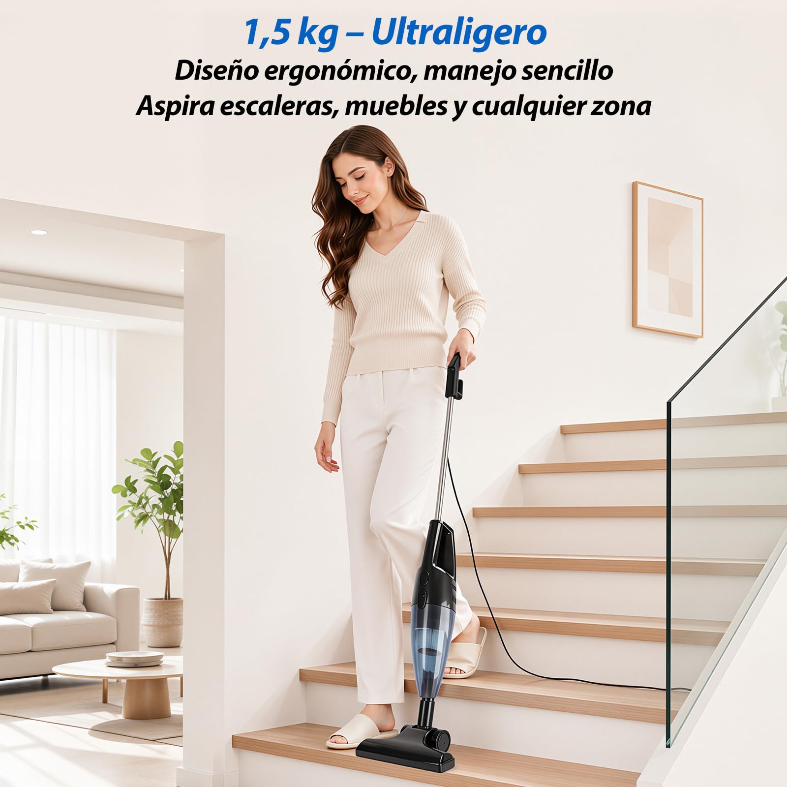 Aigostar Aspiradora Escoba 2 en 1 con Cable, 600W, 13kPa, Filtro HEPA